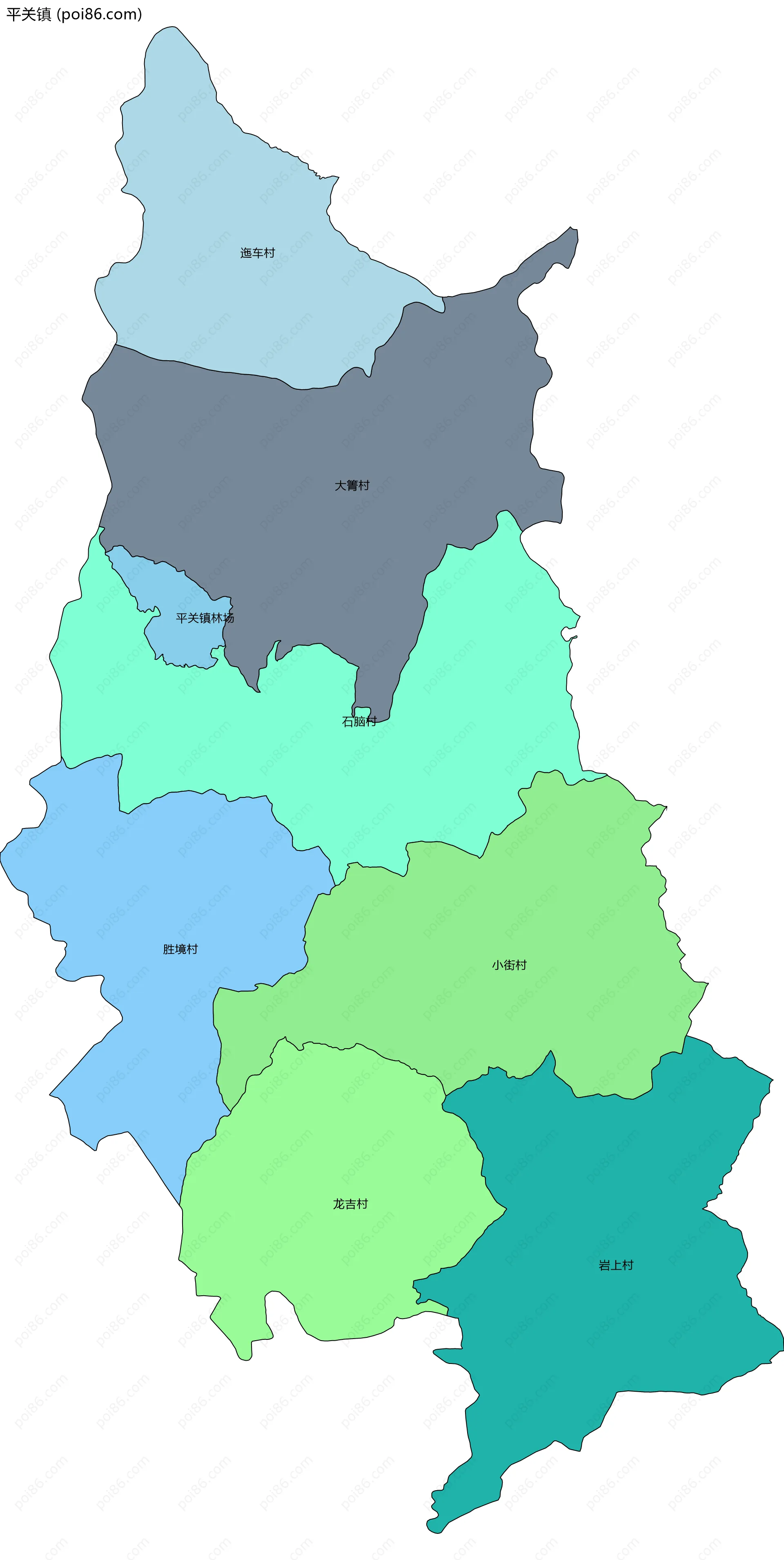 平关镇边界地图(五级行政区划)