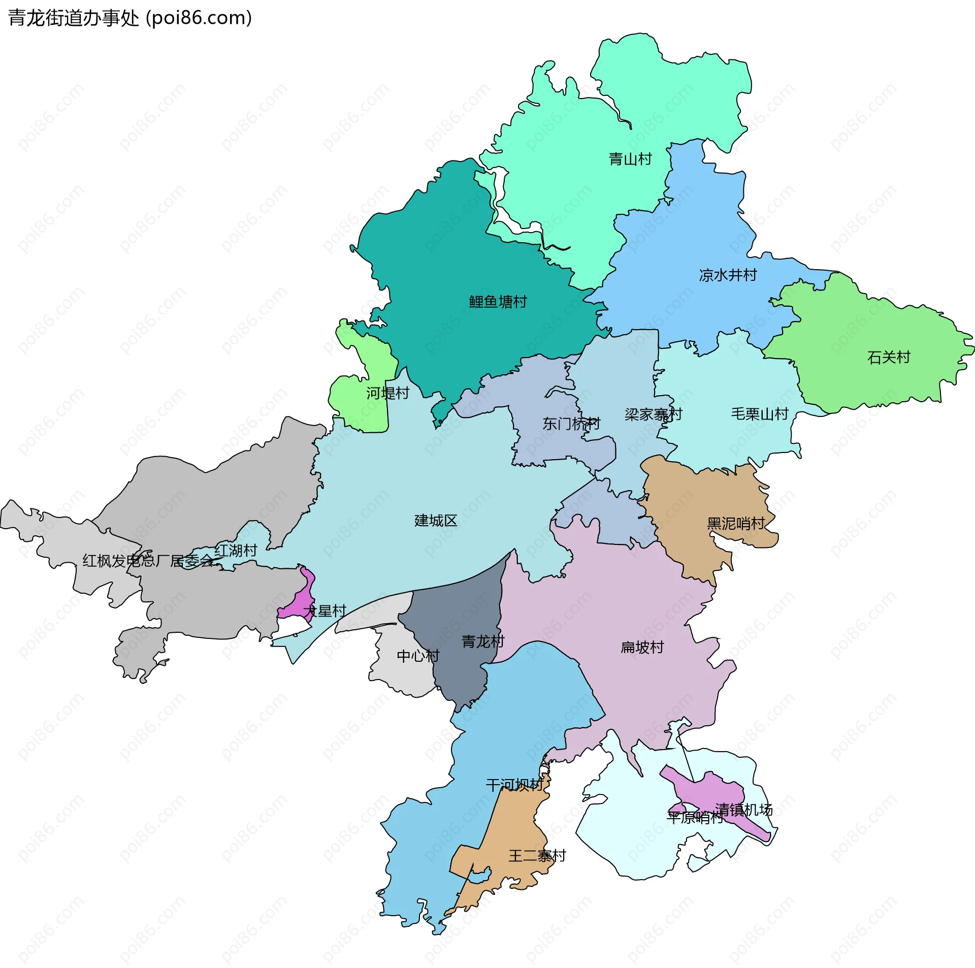 青龙街道办事处边界地图(五级行政区划)
