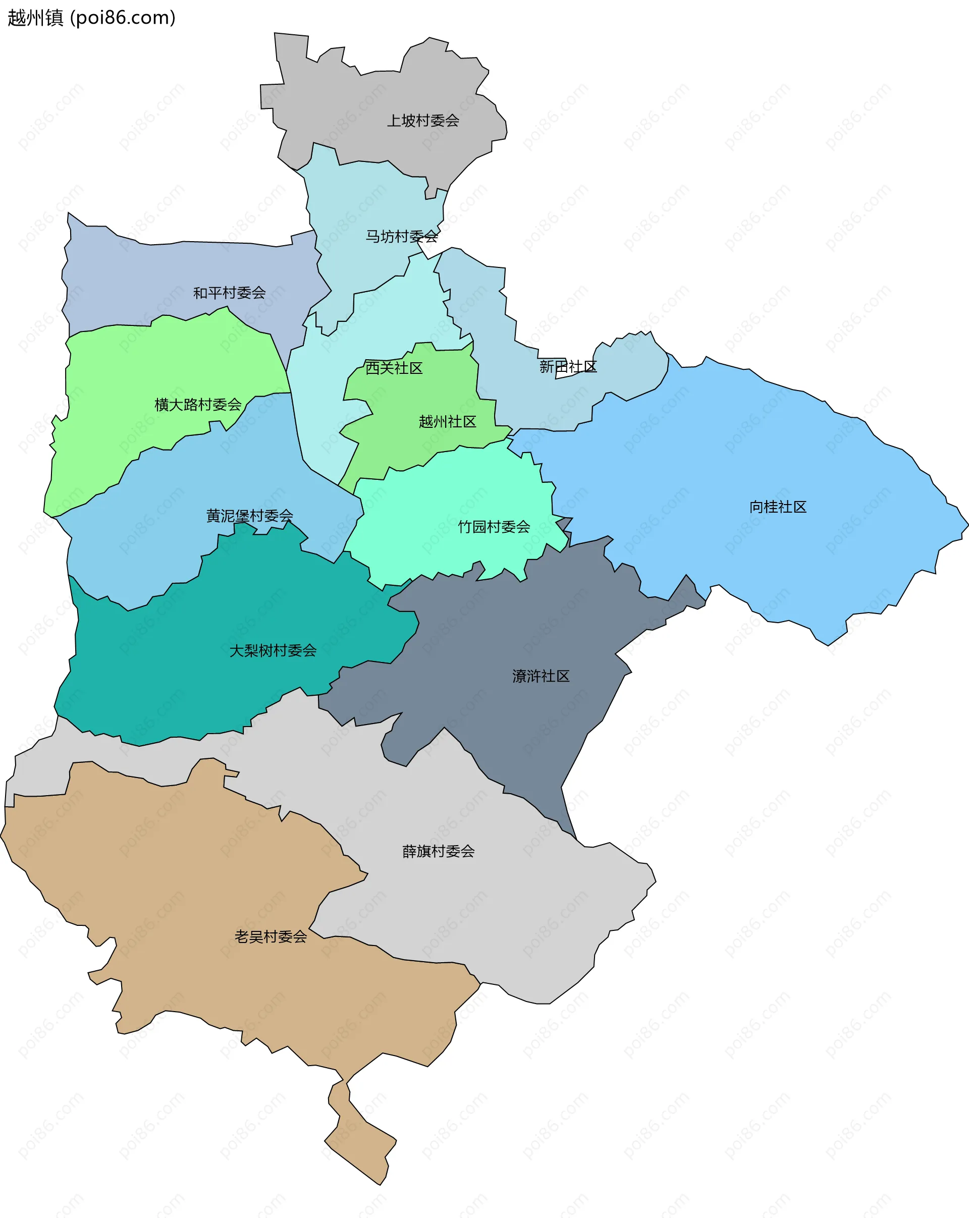 越州镇边界地图(五级行政区划)