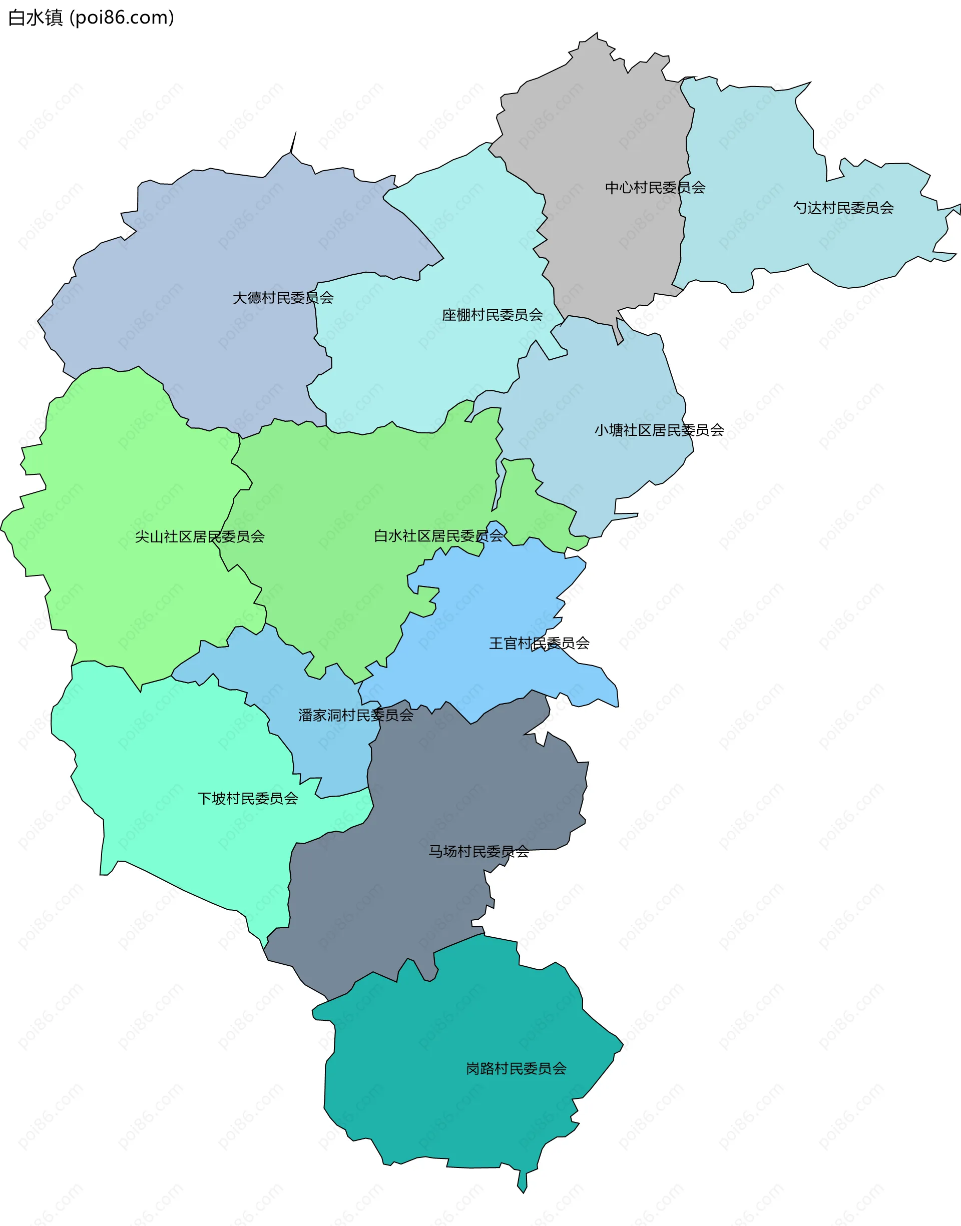 白水镇边界地图(五级行政区划)