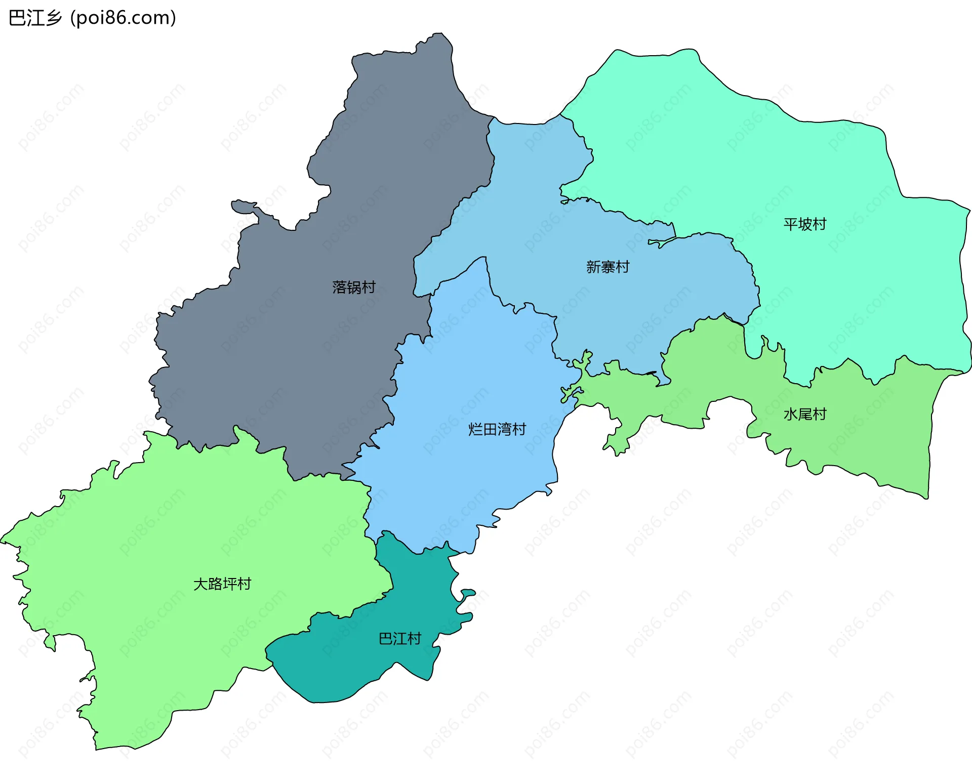 巴江乡边界地图(五级行政区划)