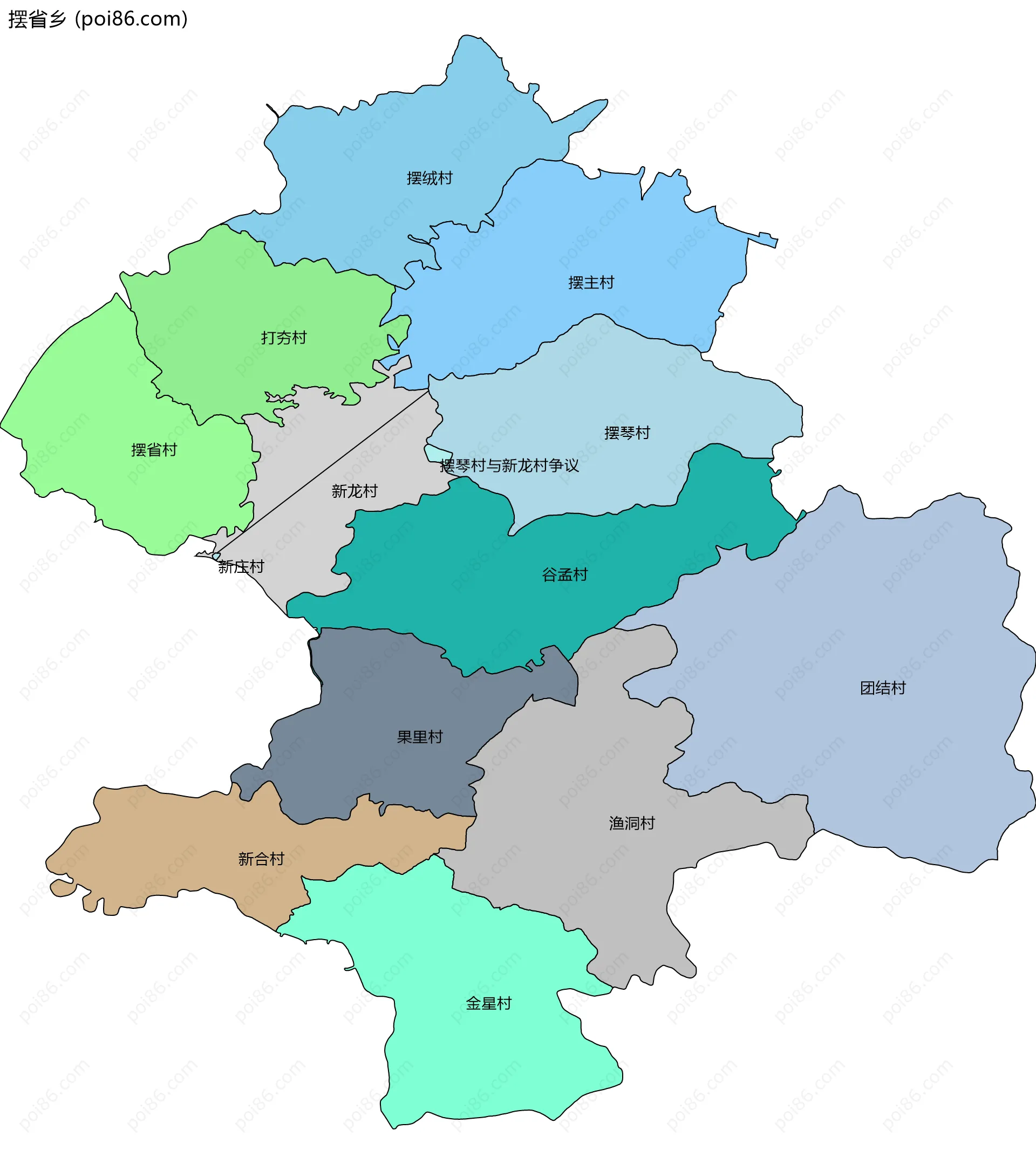 摆省乡边界地图(五级行政区划)