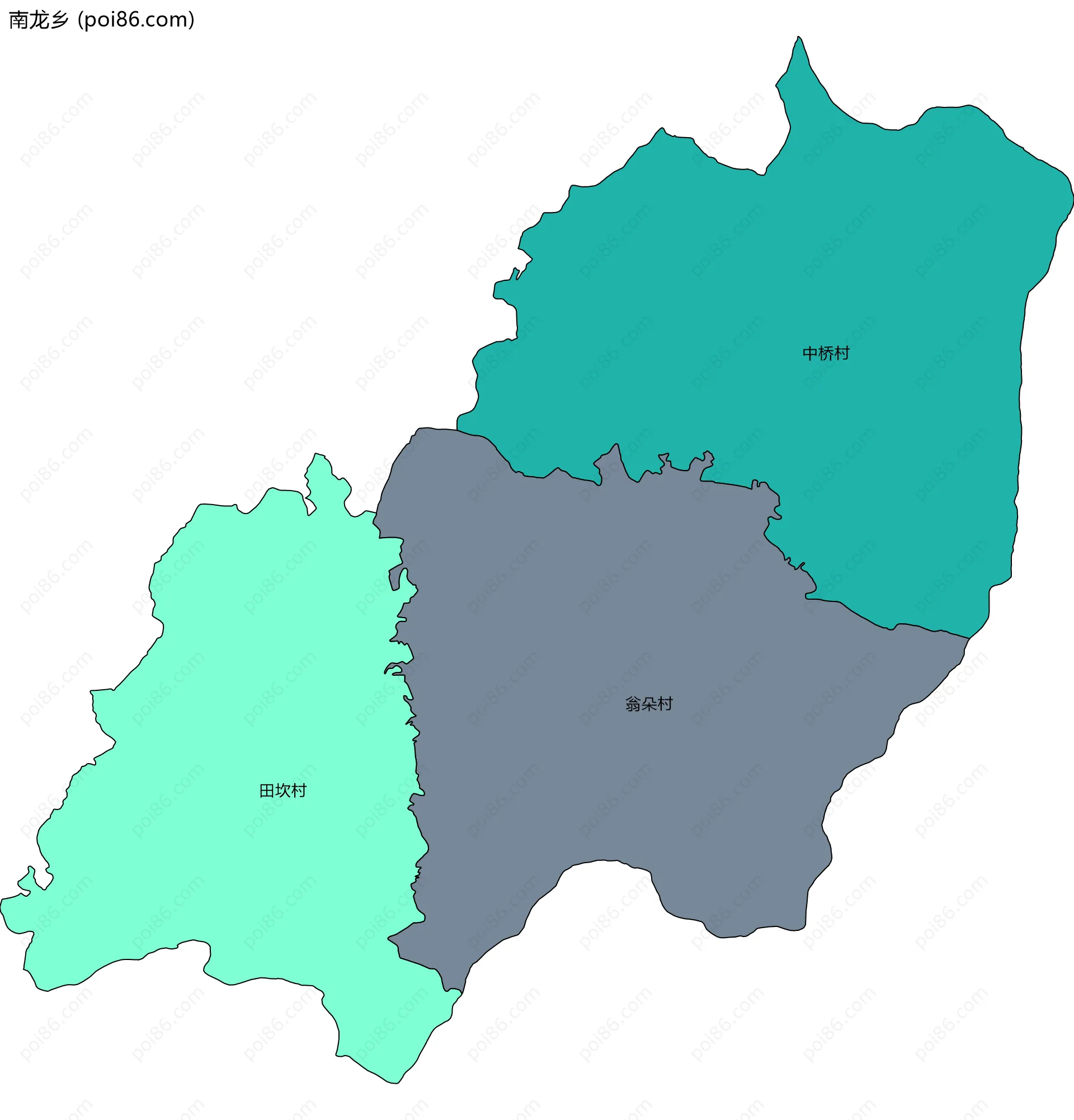 南龙乡边界地图(五级行政区划)
