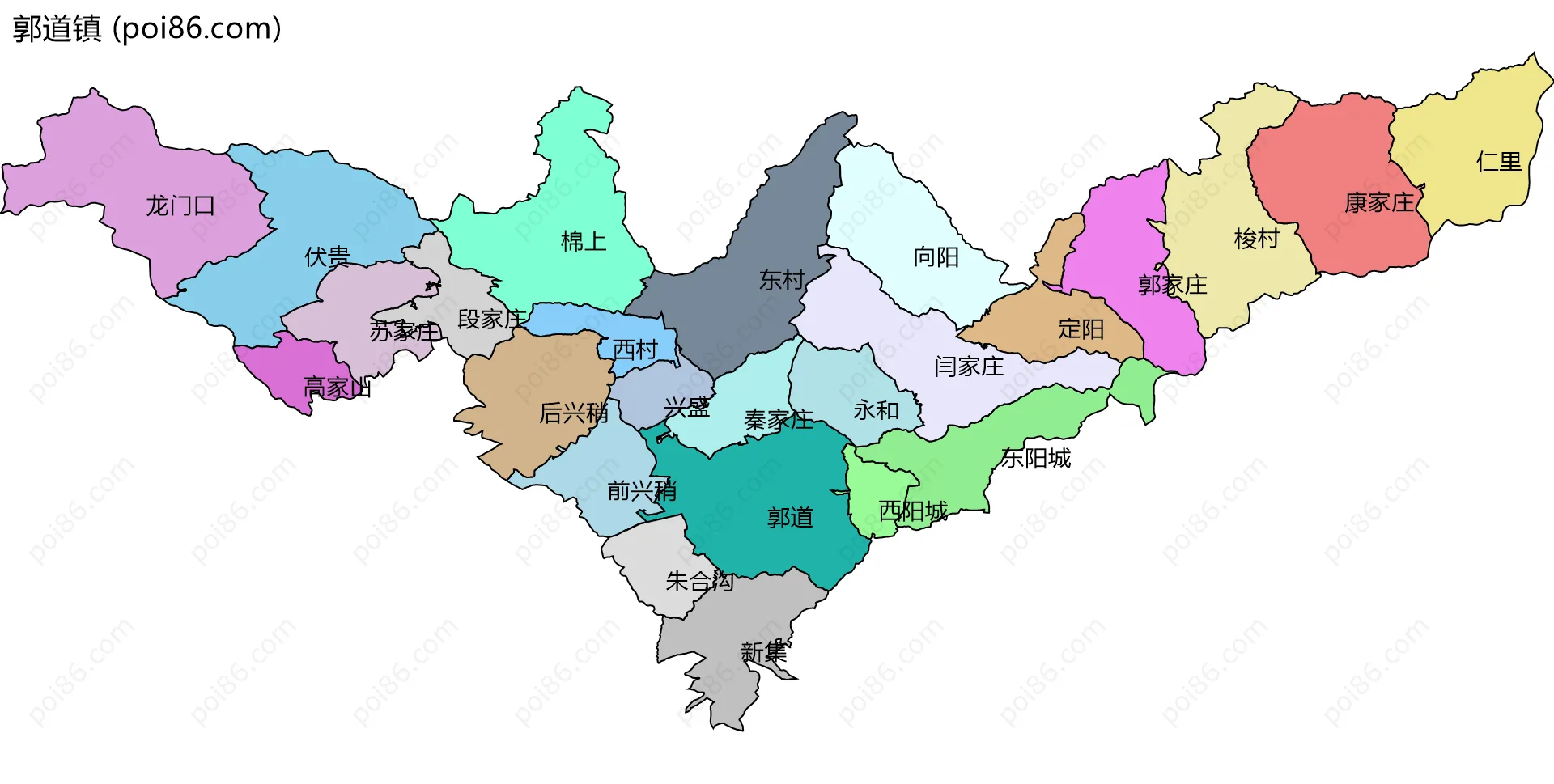 郭道镇边界地图(五级行政区划)