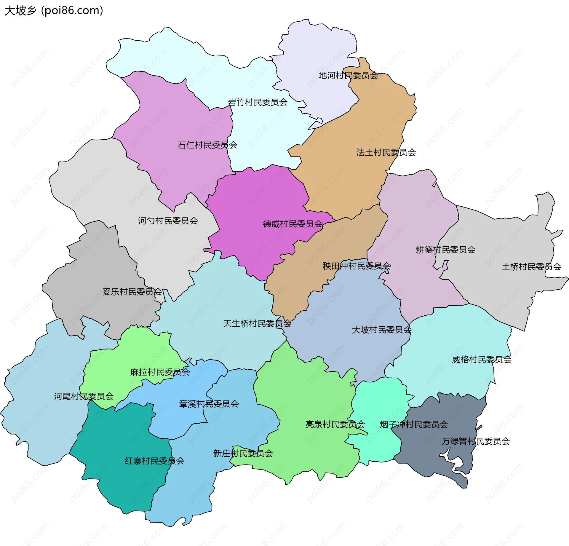 大坡乡边界地图(五级行政区划)