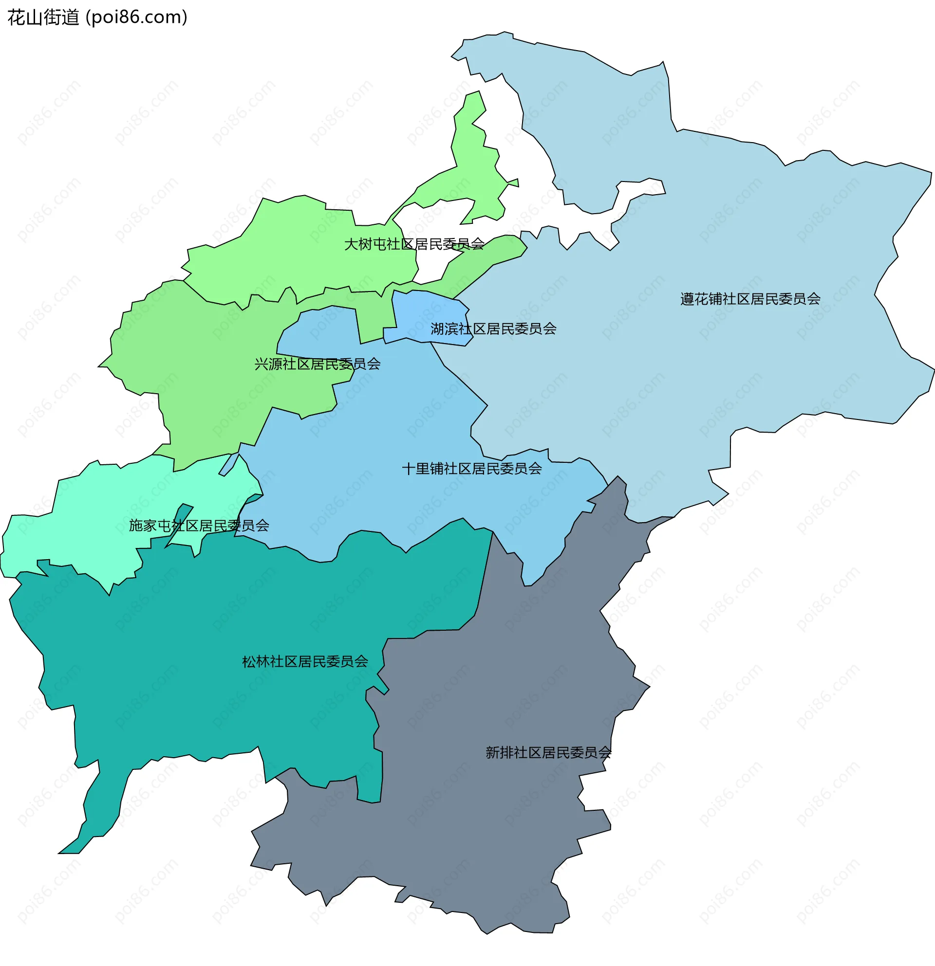 花山街道边界地图(五级行政区划)