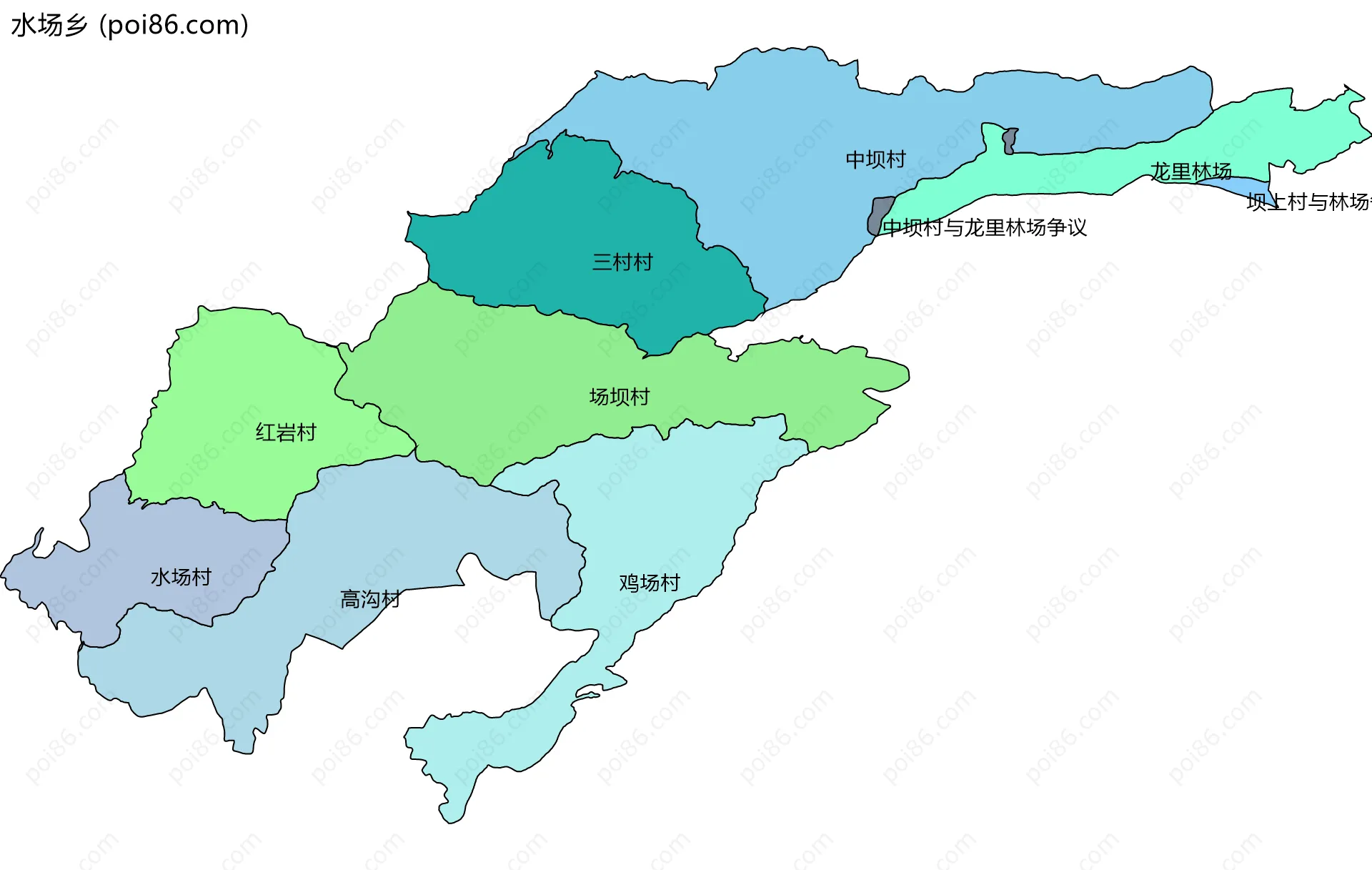 水场乡边界地图(五级行政区划)