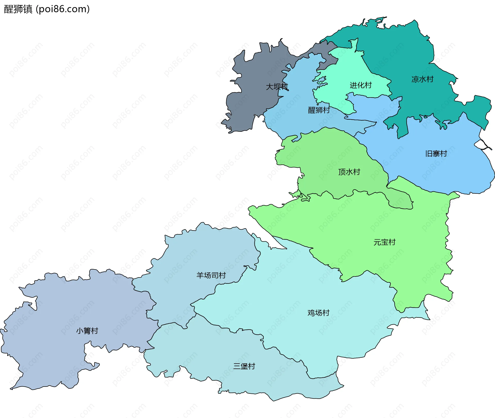 醒狮镇边界地图(五级行政区划)