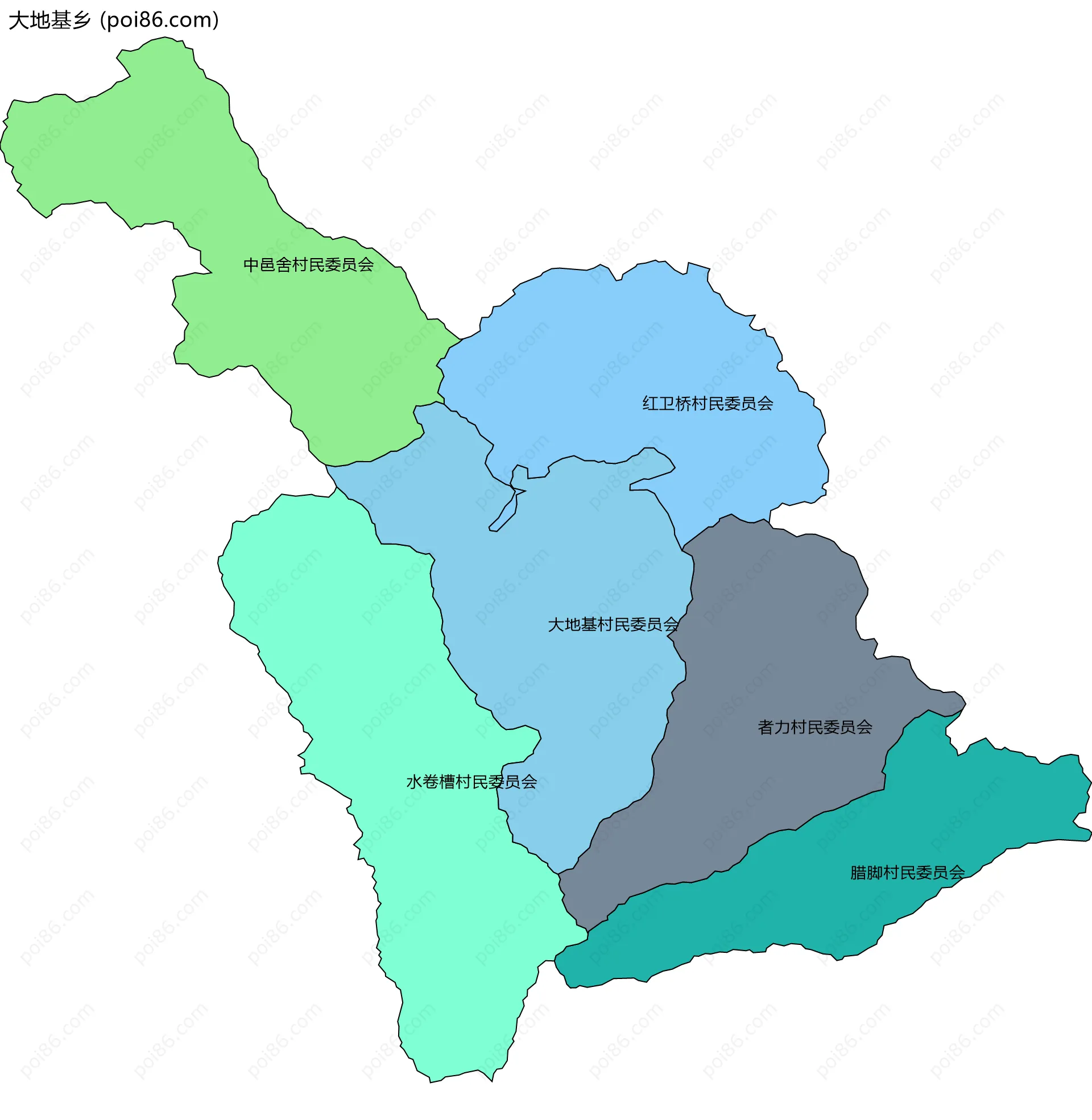 大地基乡边界地图(五级行政区划)