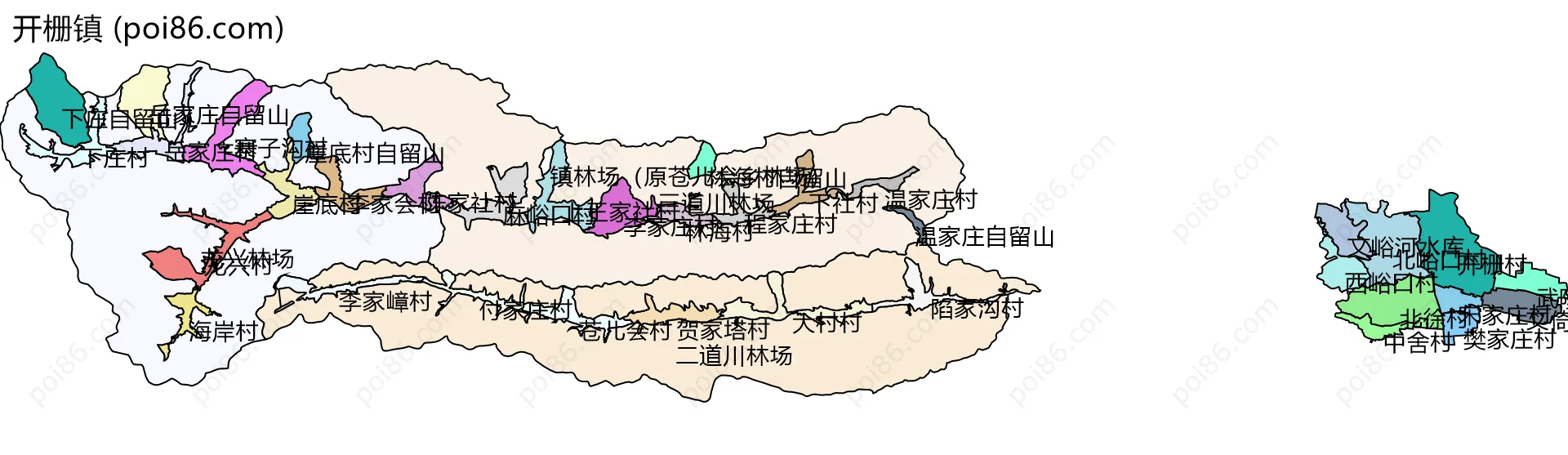 开栅镇边界地图(五级行政区划)
