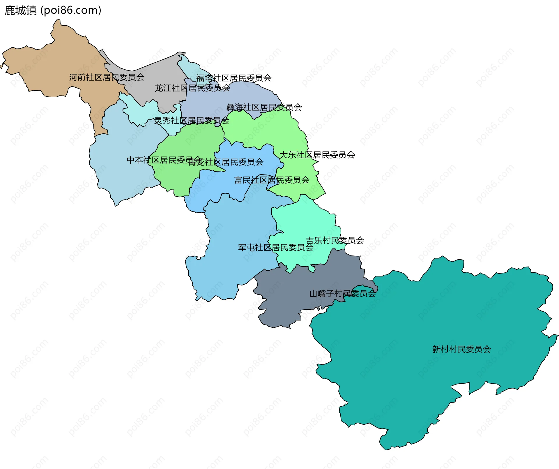 鹿城镇边界地图(五级行政区划)