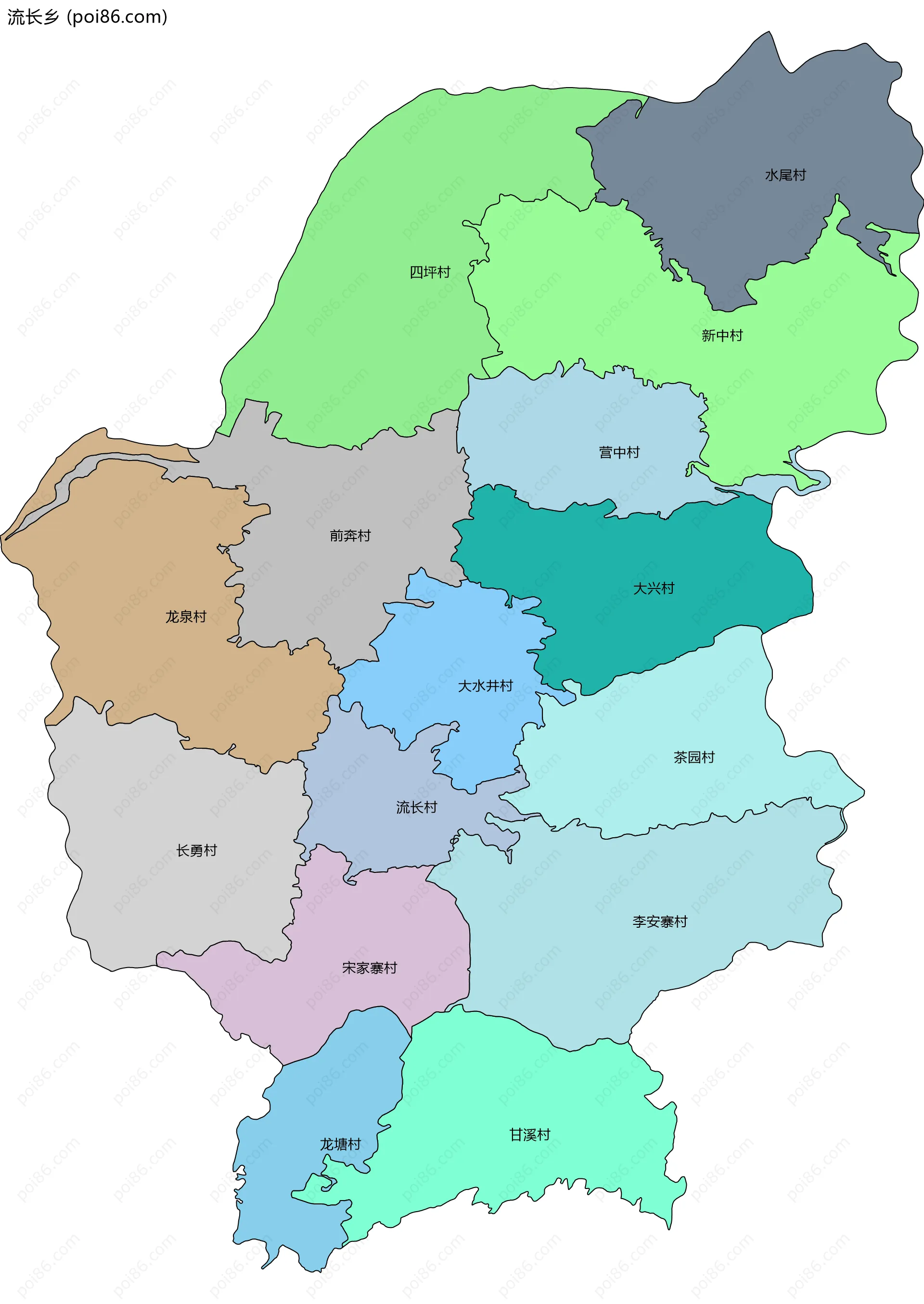 流长乡边界地图(五级行政区划)