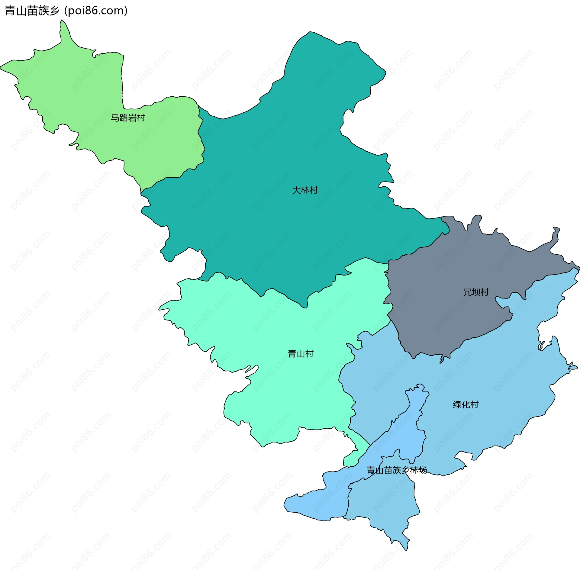 青山苗族乡边界地图(五级行政区划)