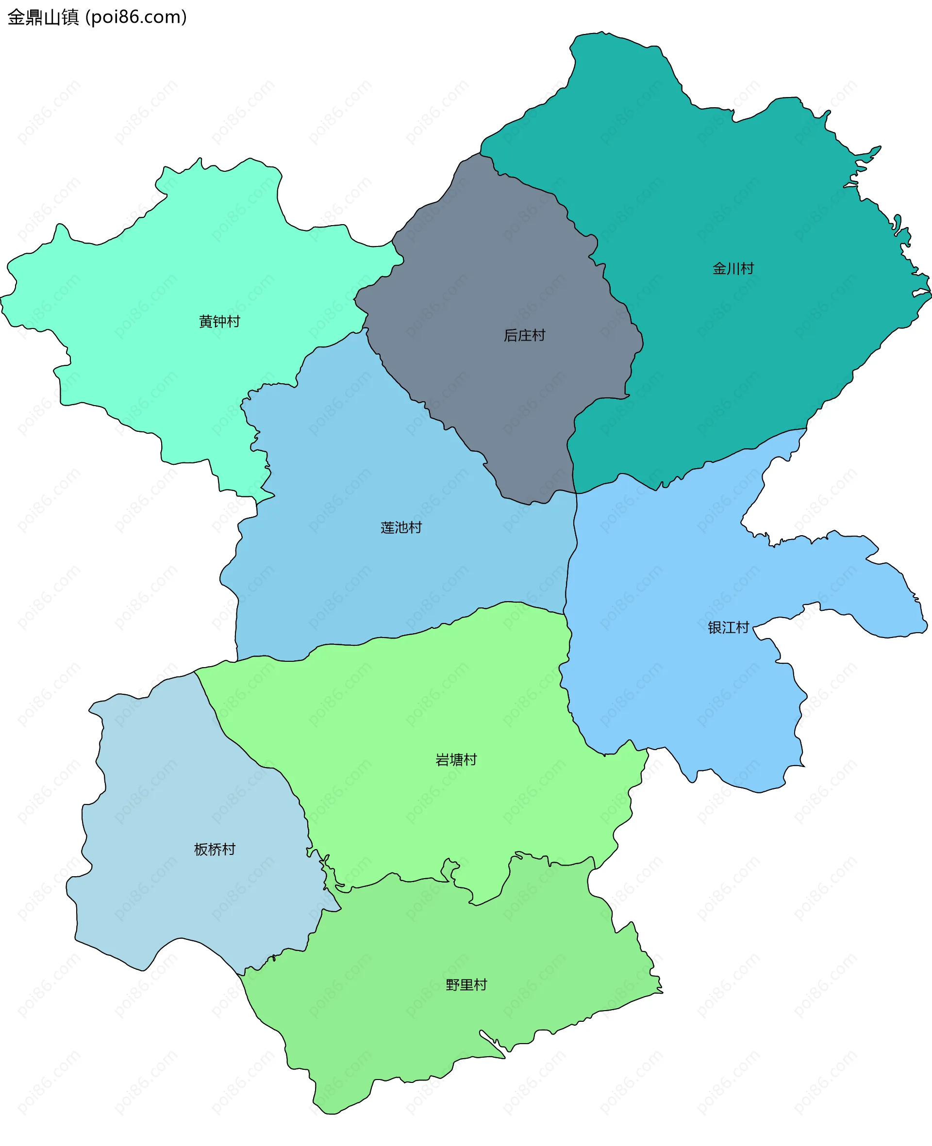 金鼎山镇边界地图(五级行政区划)