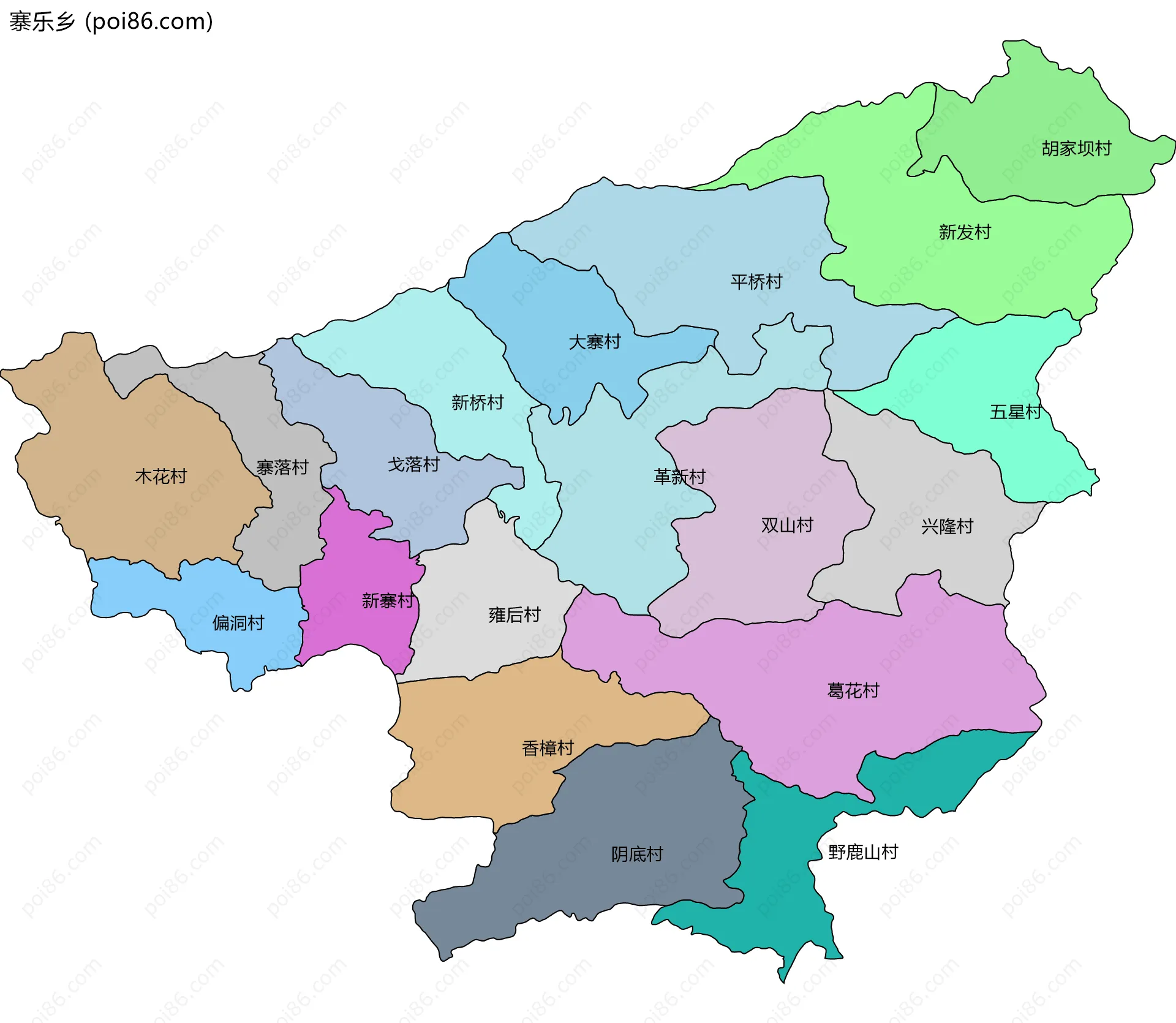 寨乐乡边界地图(五级行政区划)