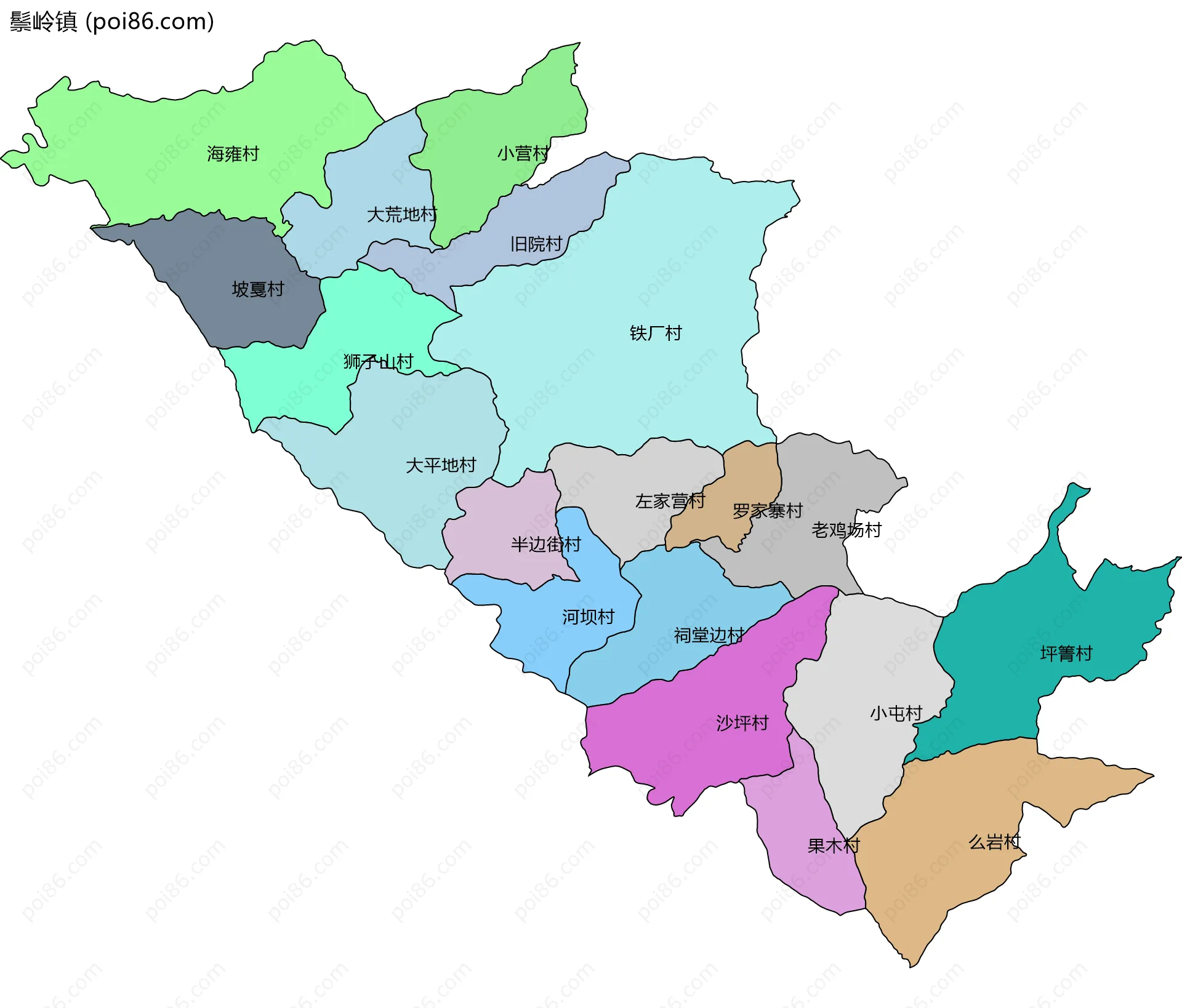鬃岭镇边界地图(五级行政区划)