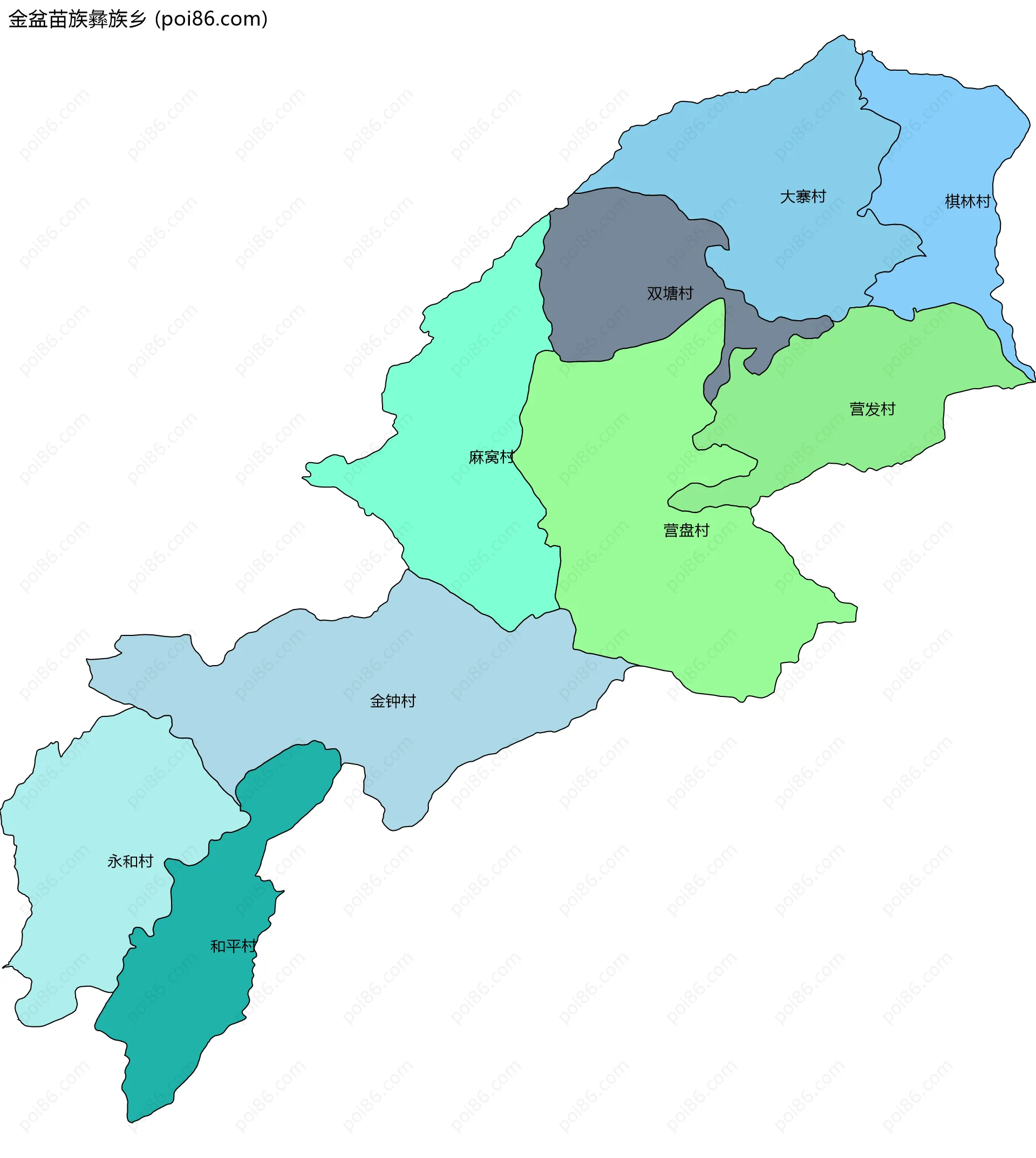 金盆苗族彝族乡边界地图(五级行政区划)