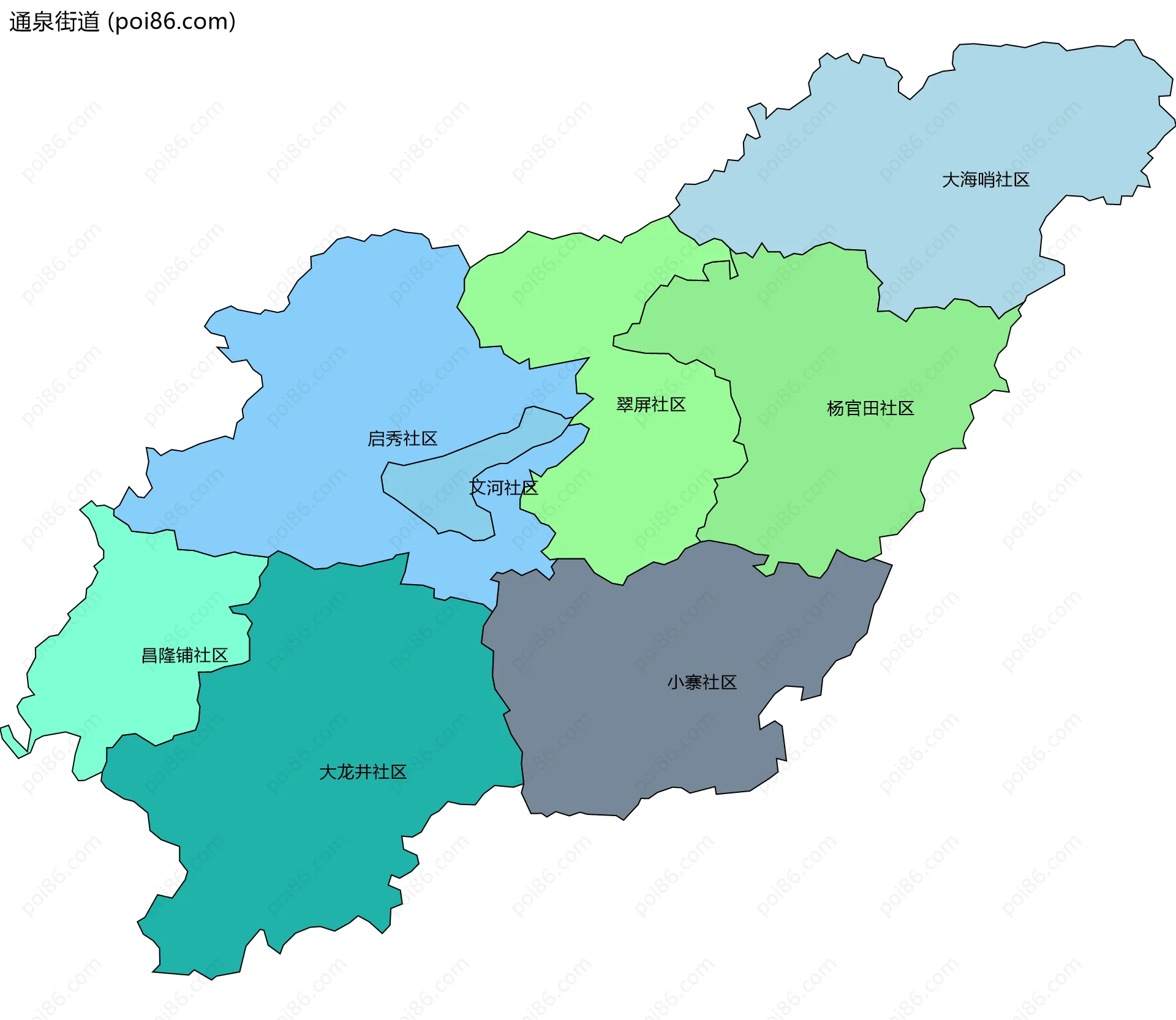 通泉街道边界地图(五级行政区划)