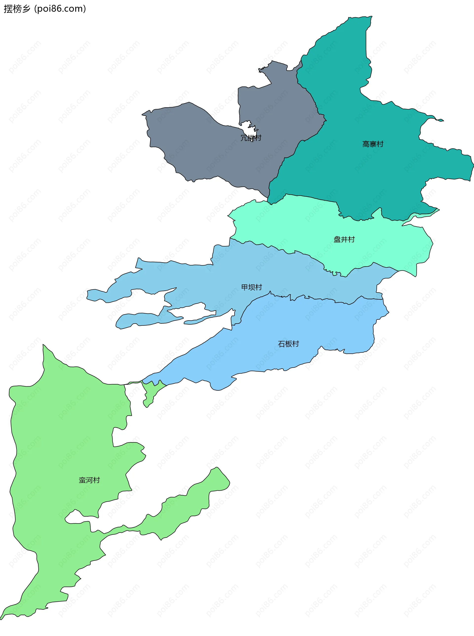 摆榜乡边界地图(五级行政区划)