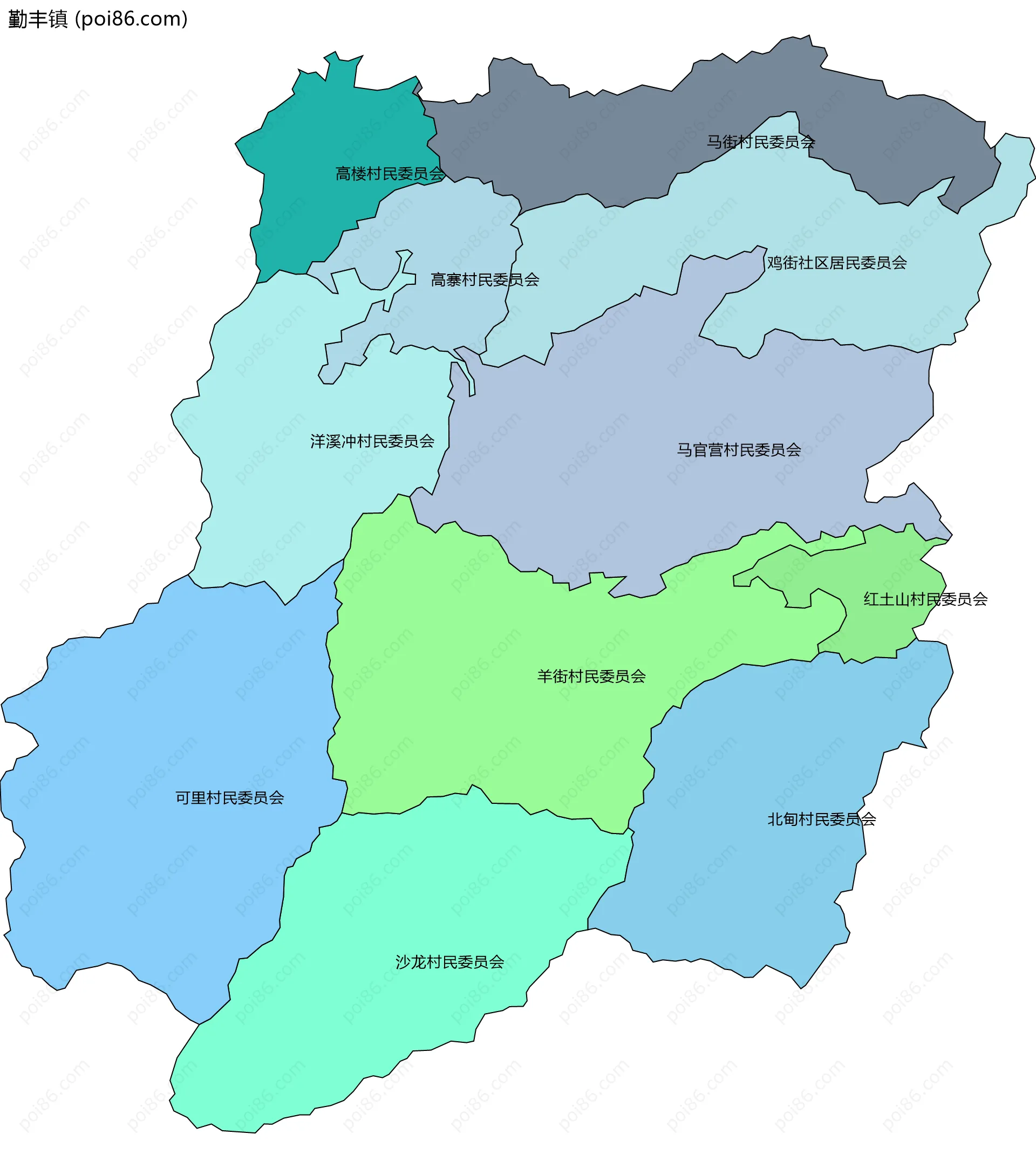勤丰镇边界地图(五级行政区划)