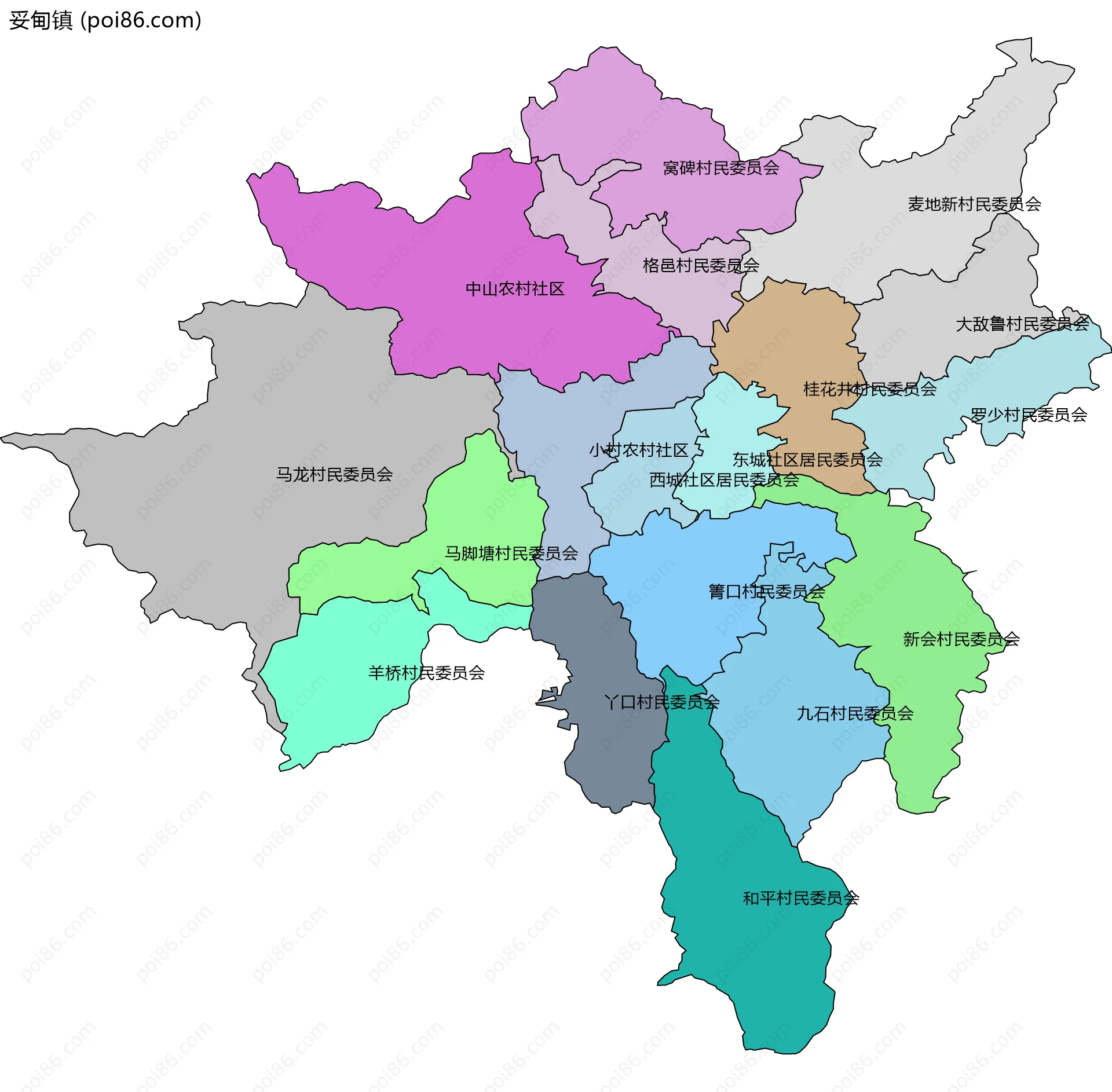 妥甸镇边界地图(五级行政区划)