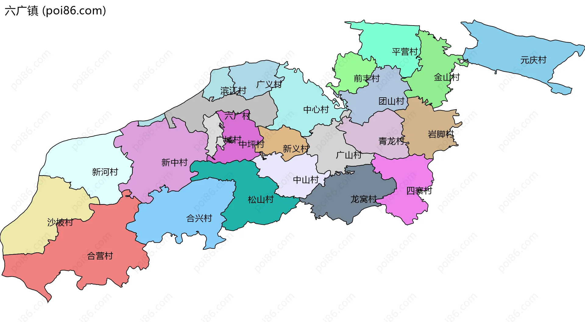 六广镇边界地图(五级行政区划)