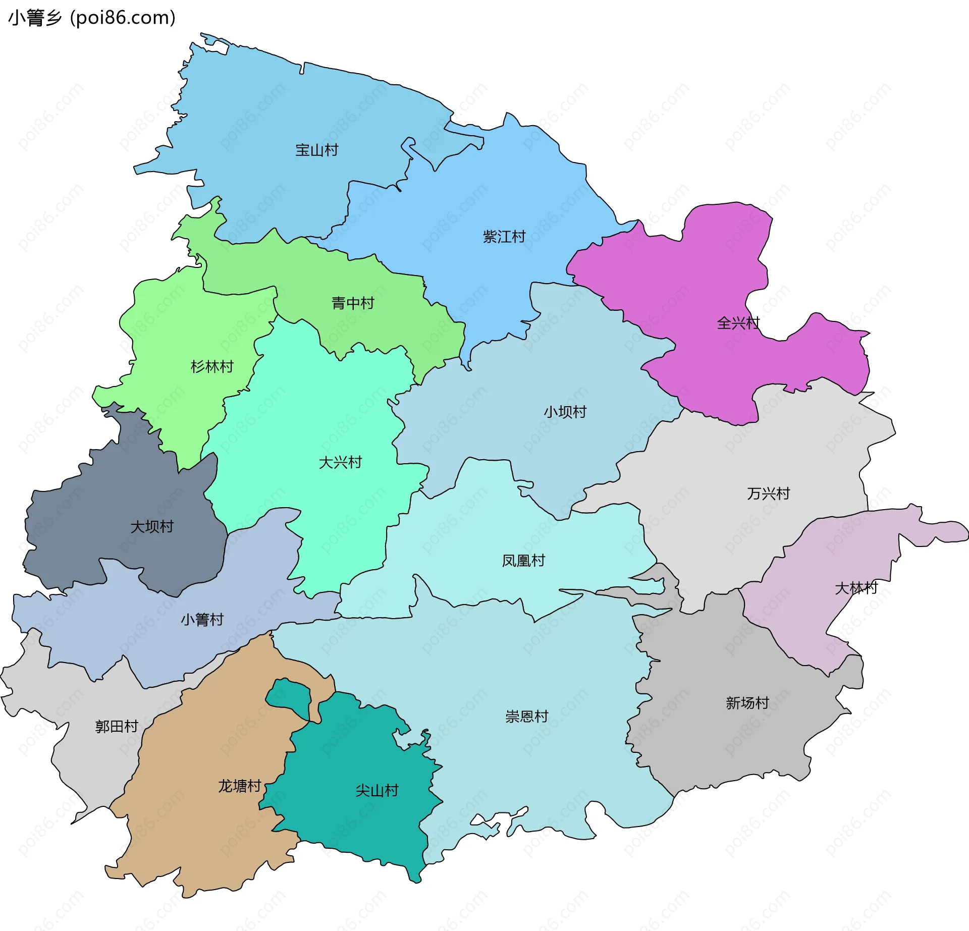 小箐乡边界地图(五级行政区划)