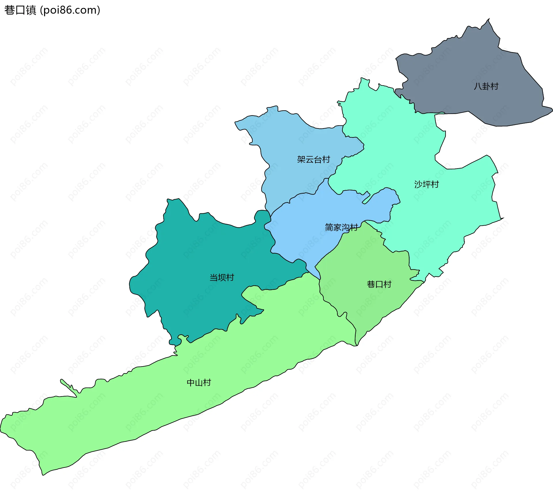 巷口镇边界地图(五级行政区划)
