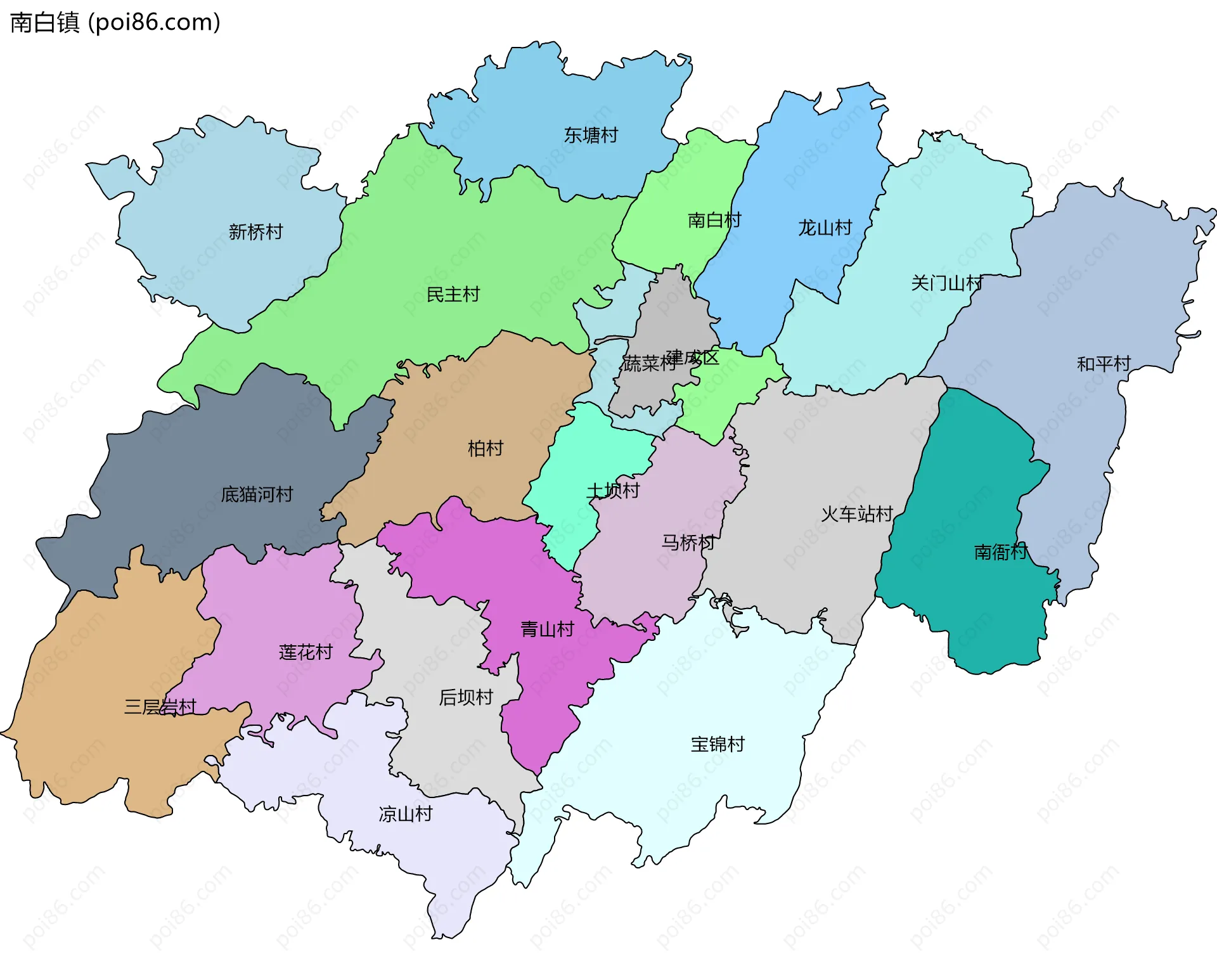 南白镇边界地图(五级行政区划)