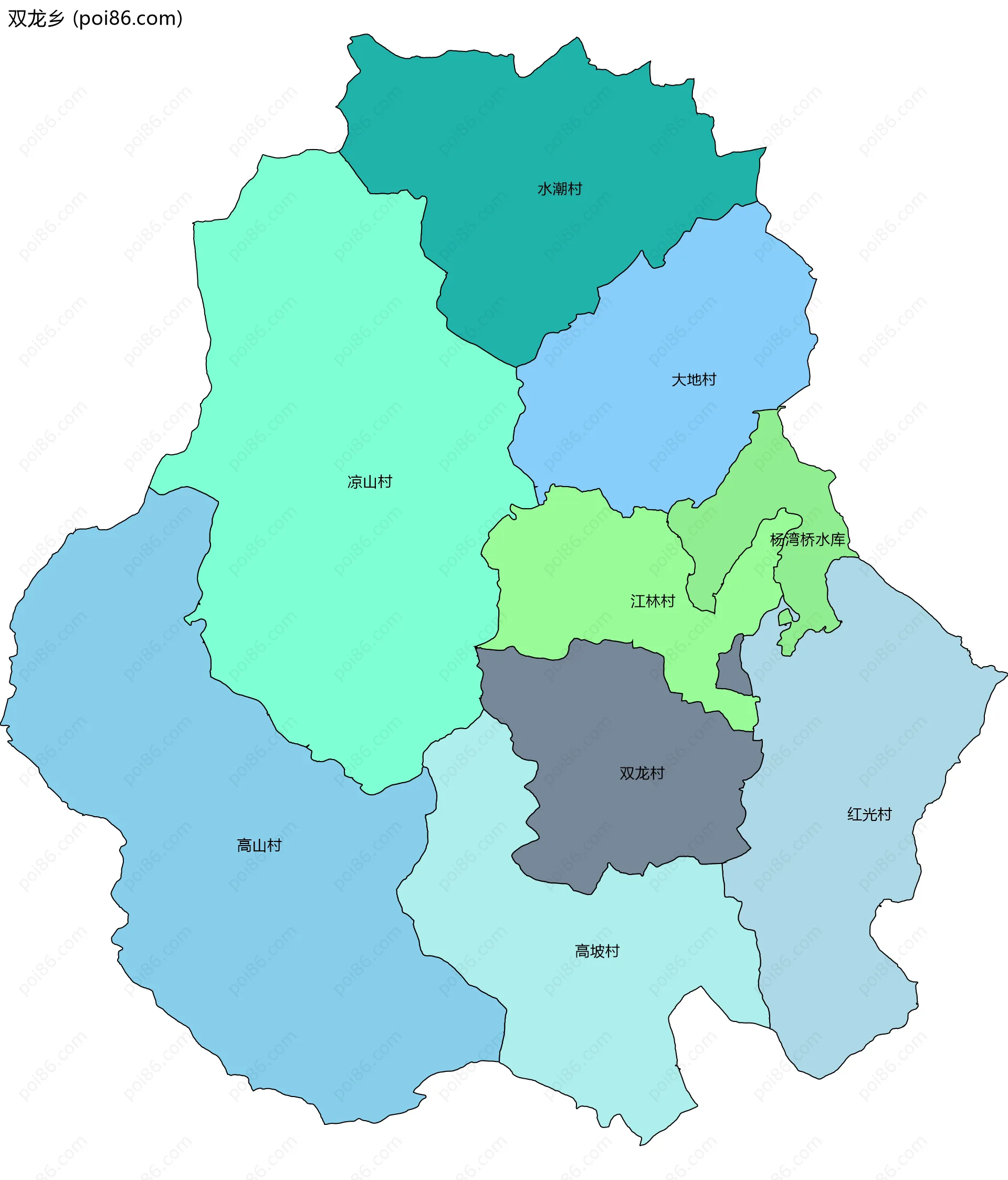 双龙乡边界地图(五级行政区划)