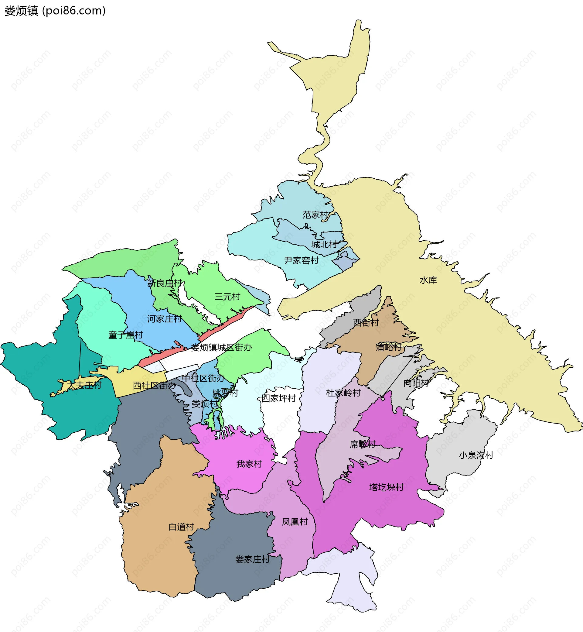 娄烦镇边界地图(五级行政区划)