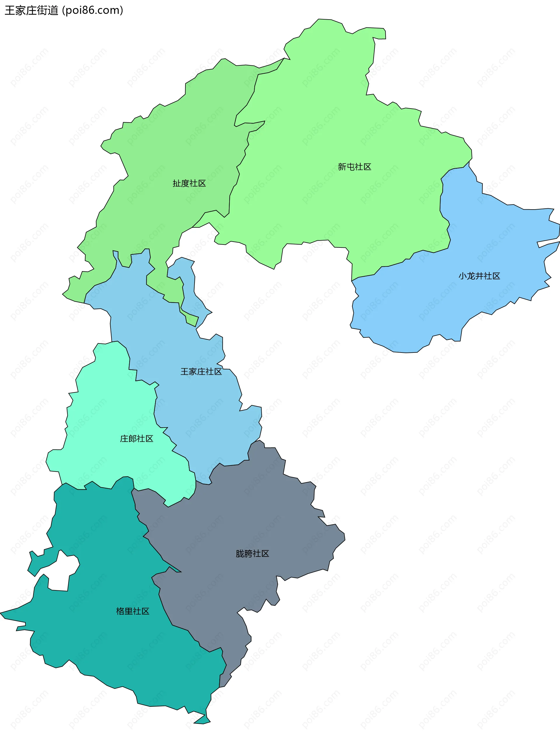 王家庄街道边界地图(五级行政区划)