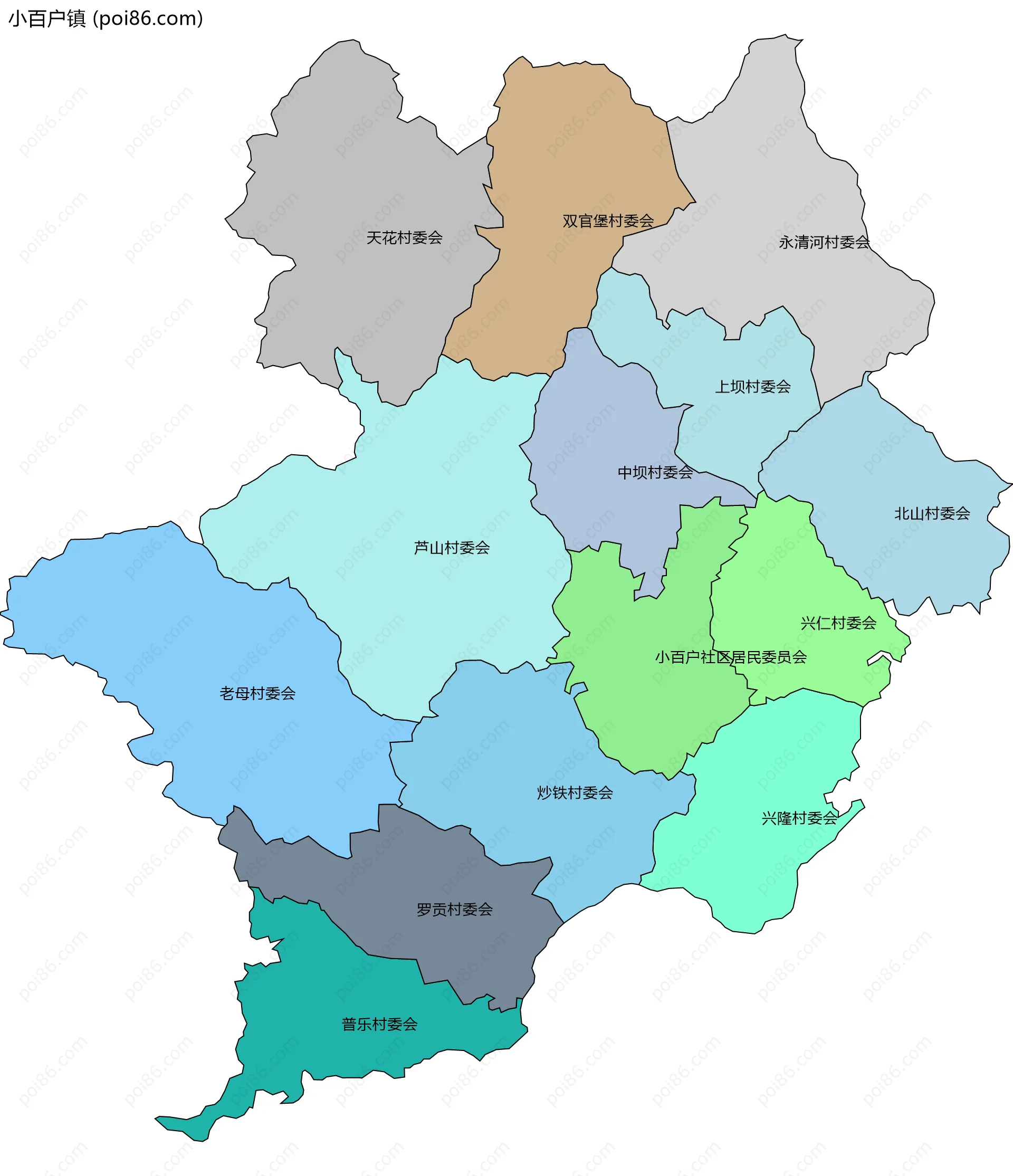 小百户镇边界地图(五级行政区划)