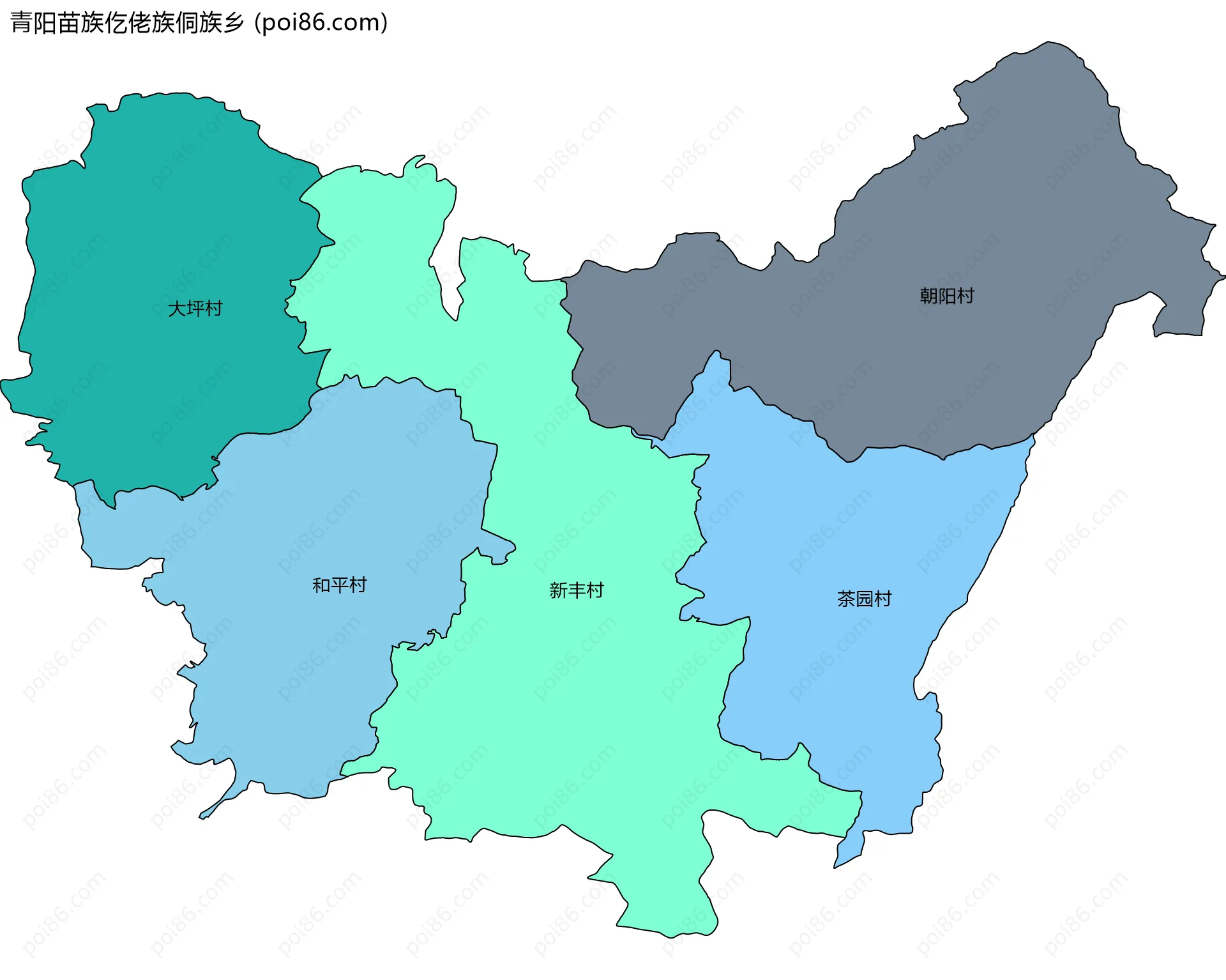 青阳苗族仡佬族侗族乡边界地图(五级行政区划)