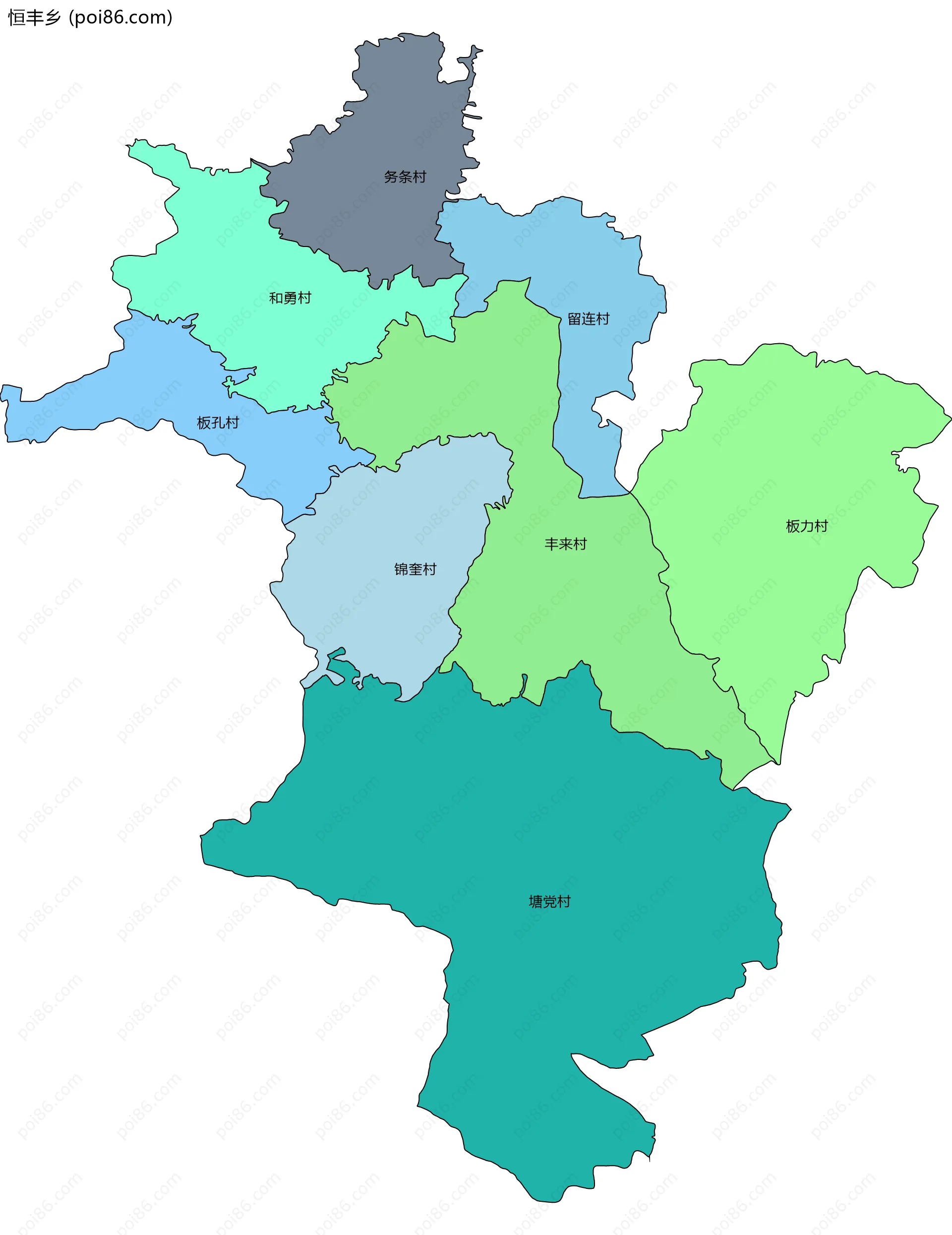 恒丰乡边界地图(五级行政区划)