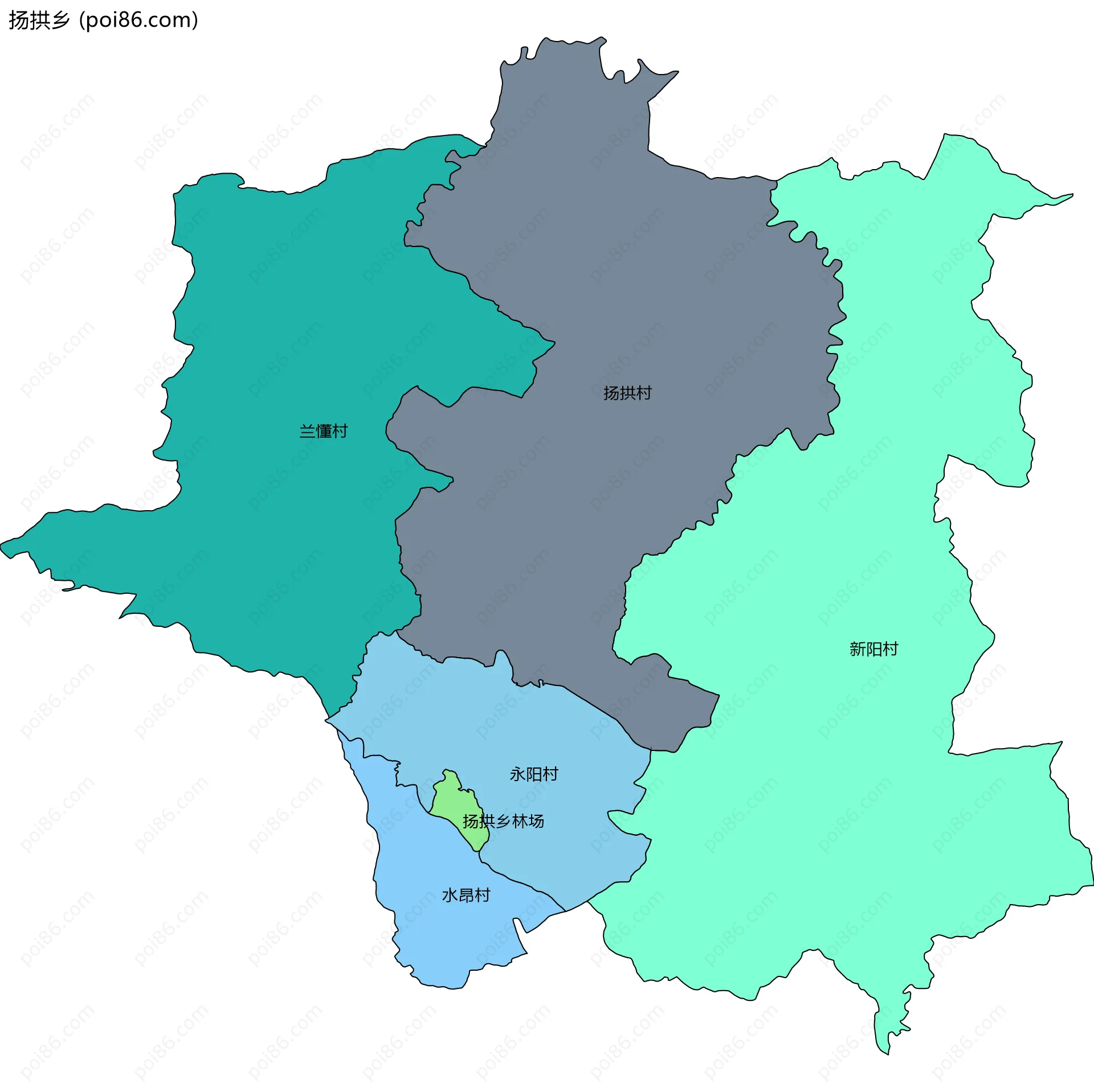 扬拱乡边界地图(五级行政区划)