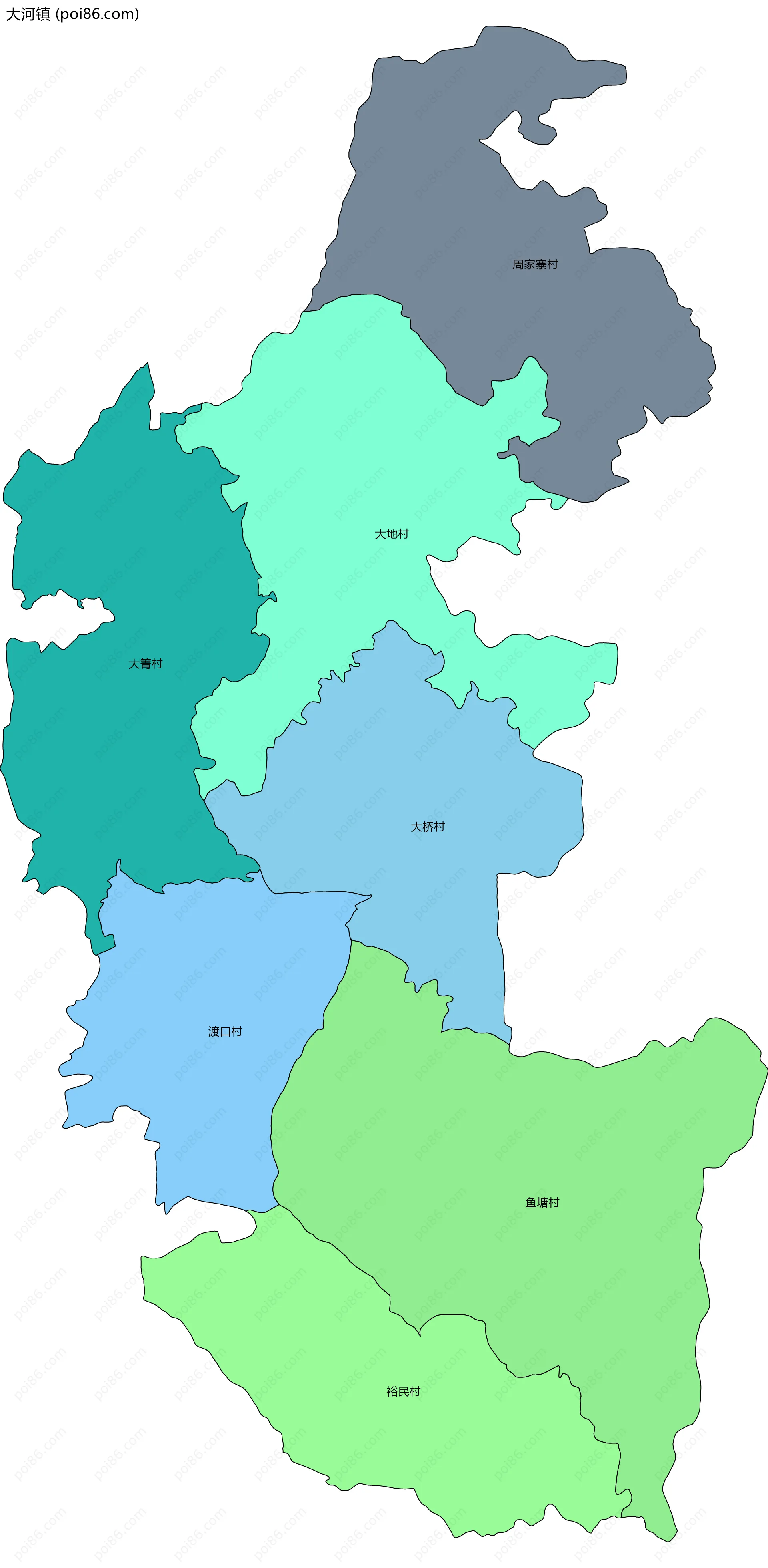 大河镇边界地图(五级行政区划)