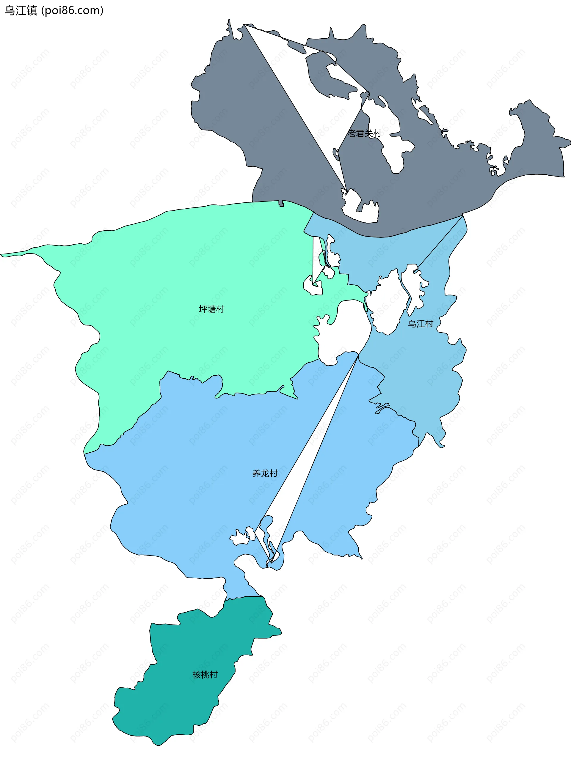 乌江镇边界地图(五级行政区划)