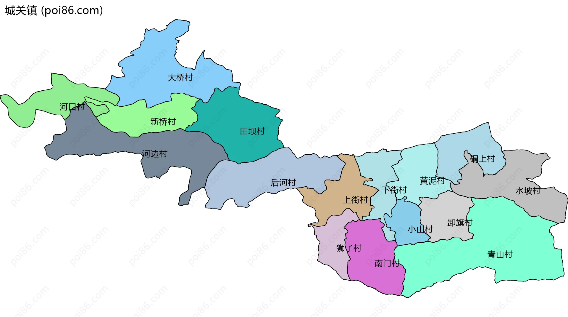 城关镇边界地图(五级行政区划)