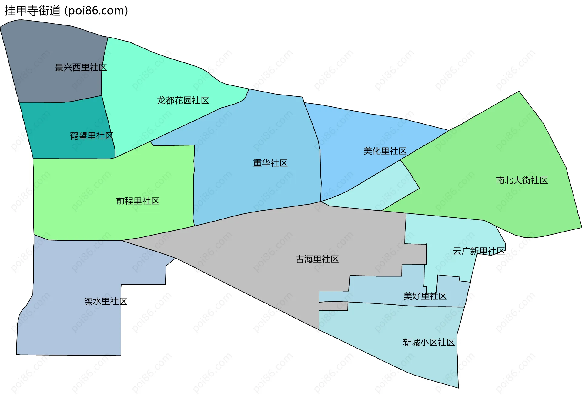 挂甲寺街道边界地图(五级行政区划)