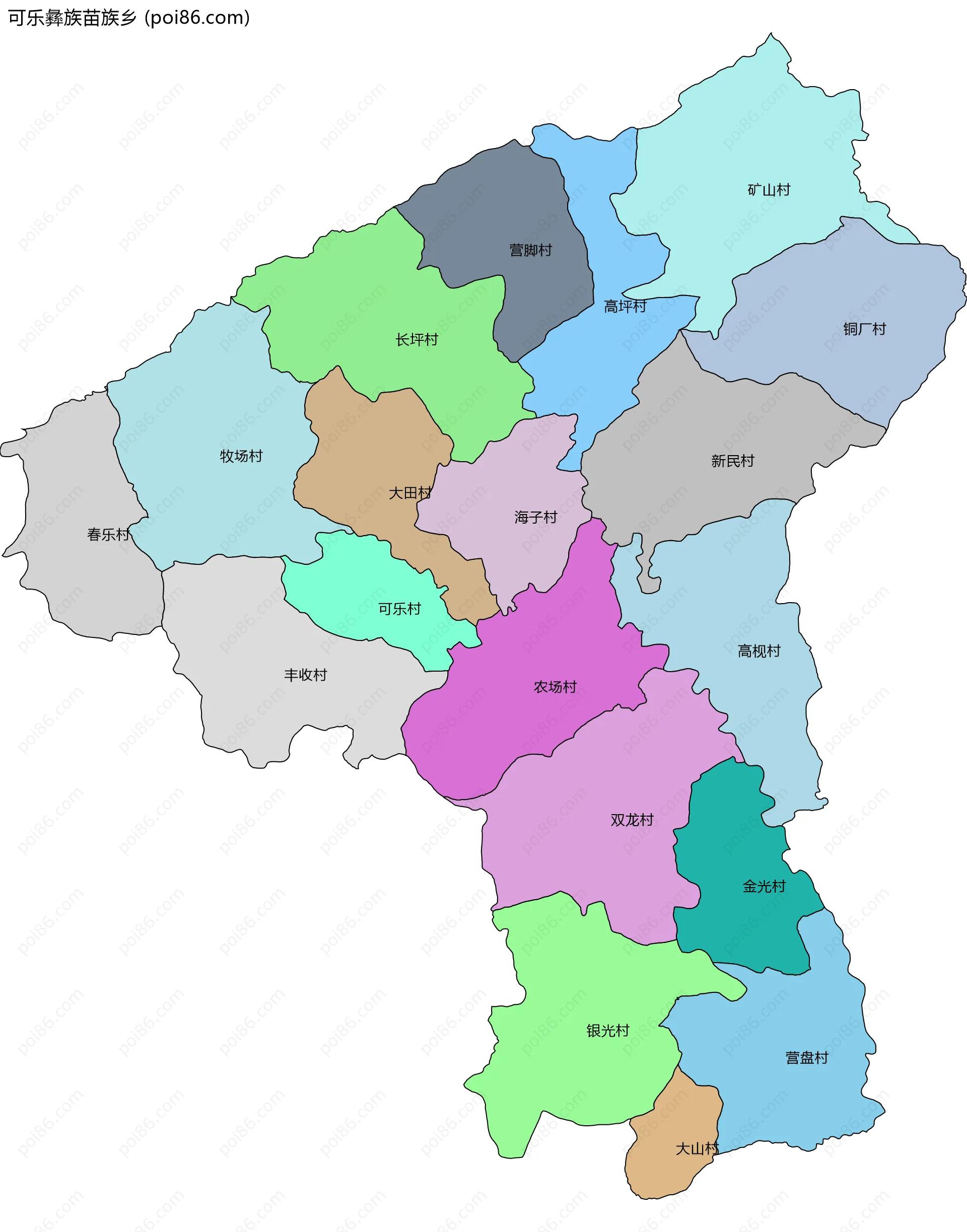 可乐彝族苗族乡边界地图(五级行政区划)