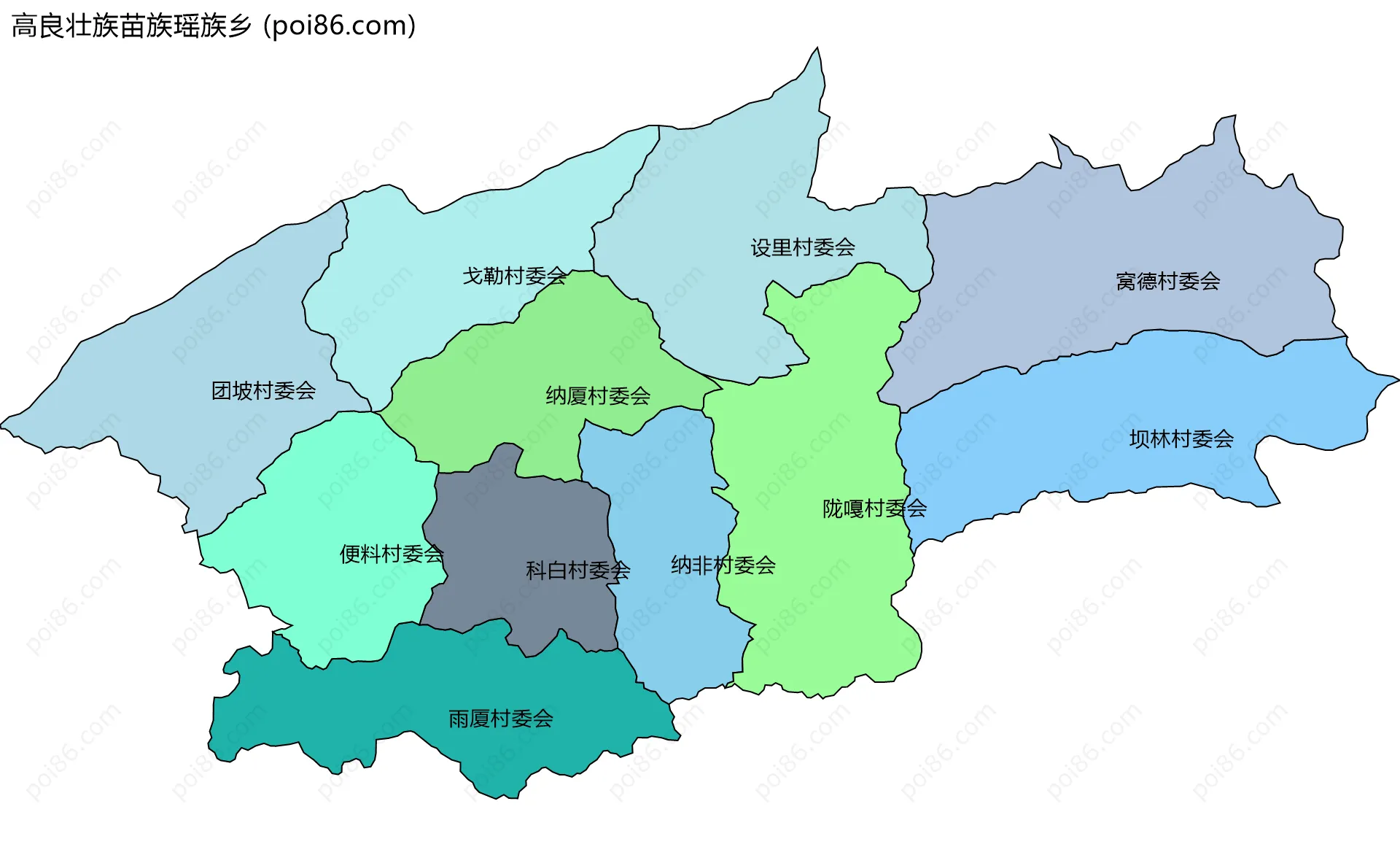 高良壮族苗族瑶族乡边界地图(五级行政区划)