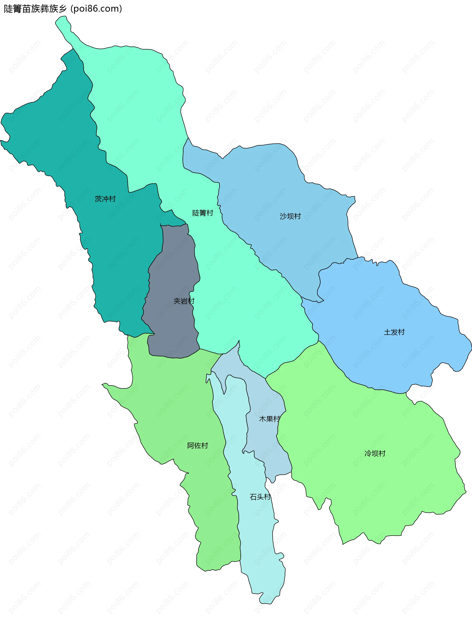 陡箐苗族彝族乡边界地图(五级行政区划)