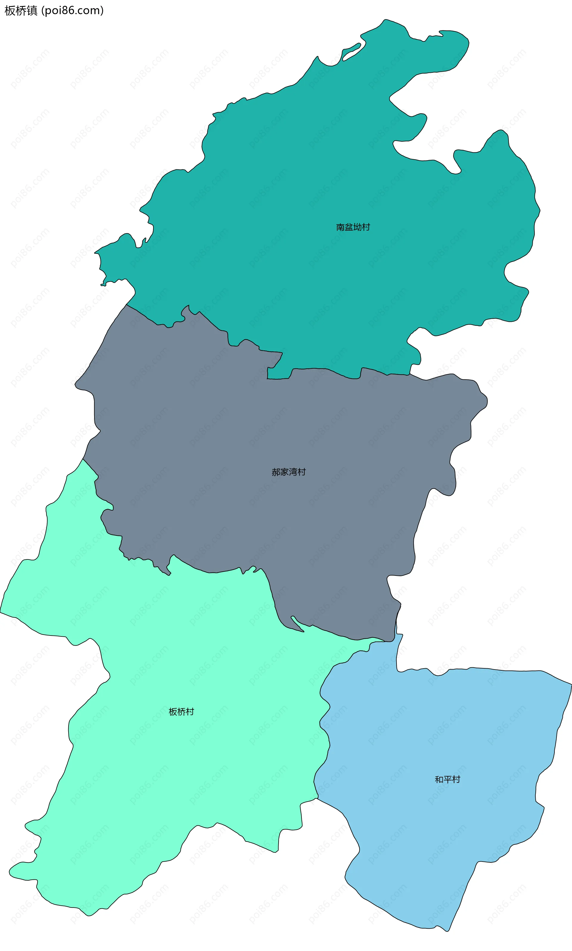 板桥镇边界地图(五级行政区划)