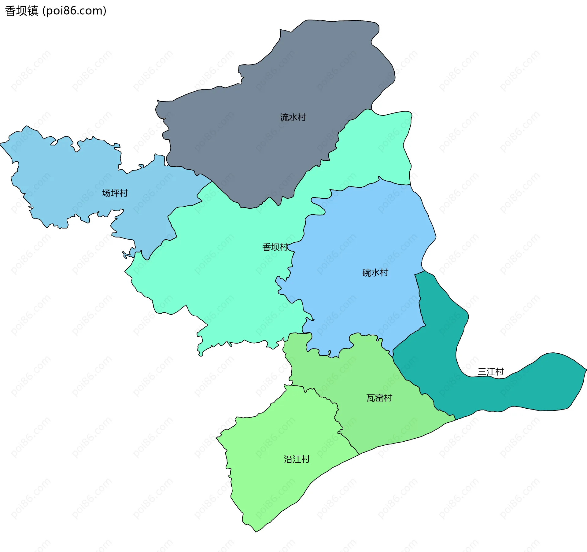 香坝镇边界地图(五级行政区划)