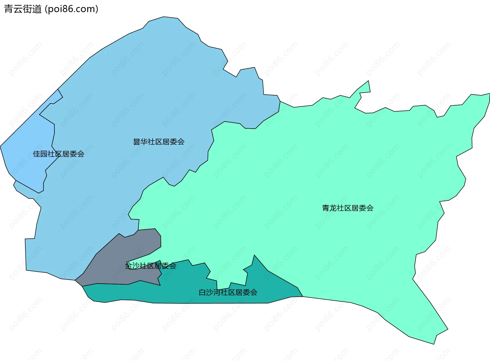 青云街道边界地图(五级行政区划)