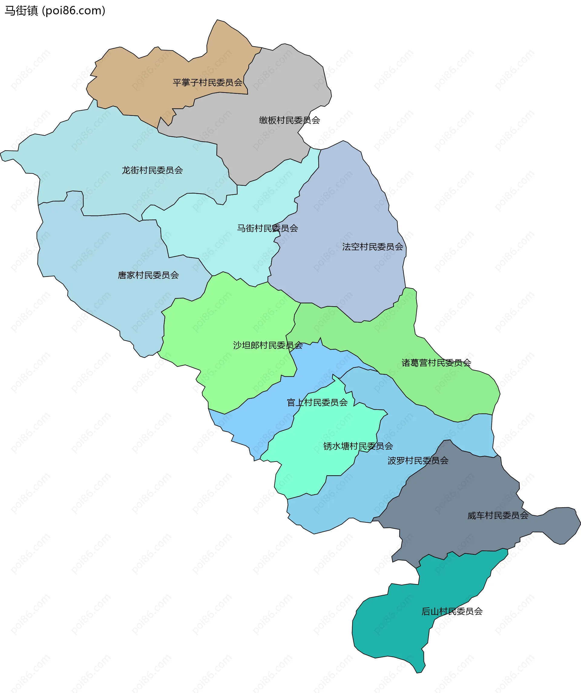 马街镇边界地图(五级行政区划)