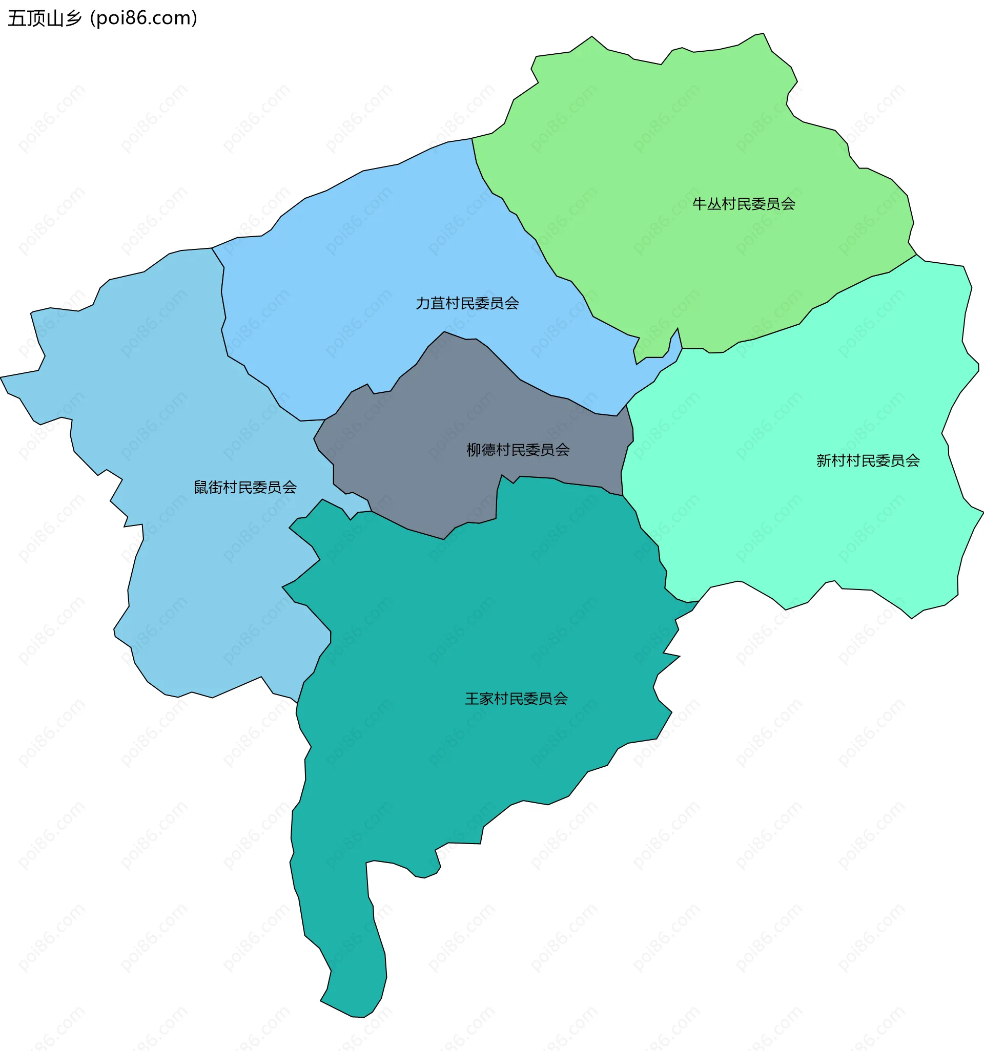 五顶山乡边界地图(五级行政区划)