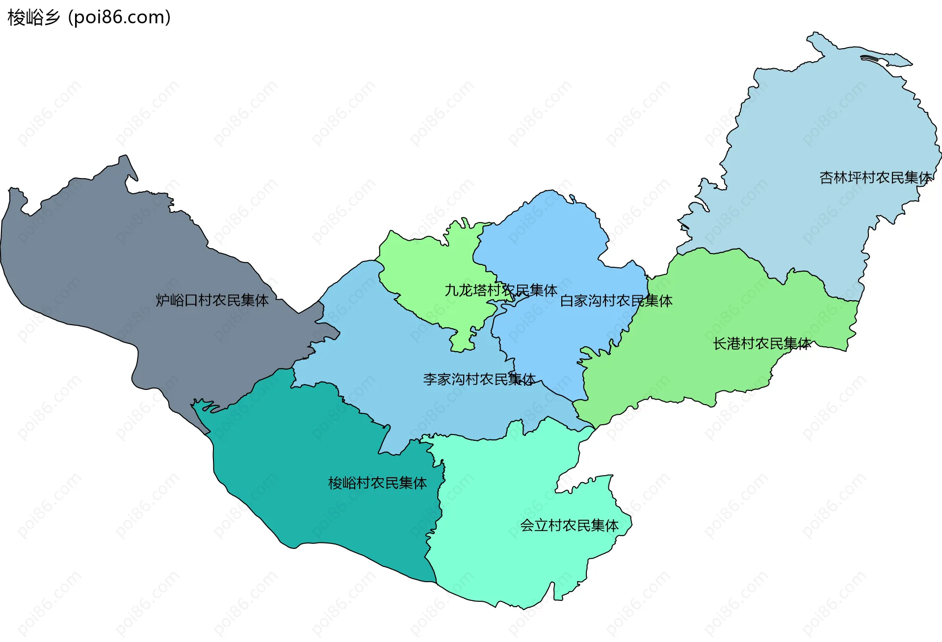 梭峪乡边界地图(五级行政区划)