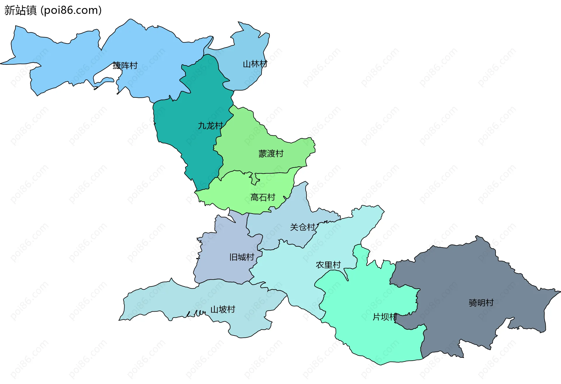 新站镇边界地图(五级行政区划)